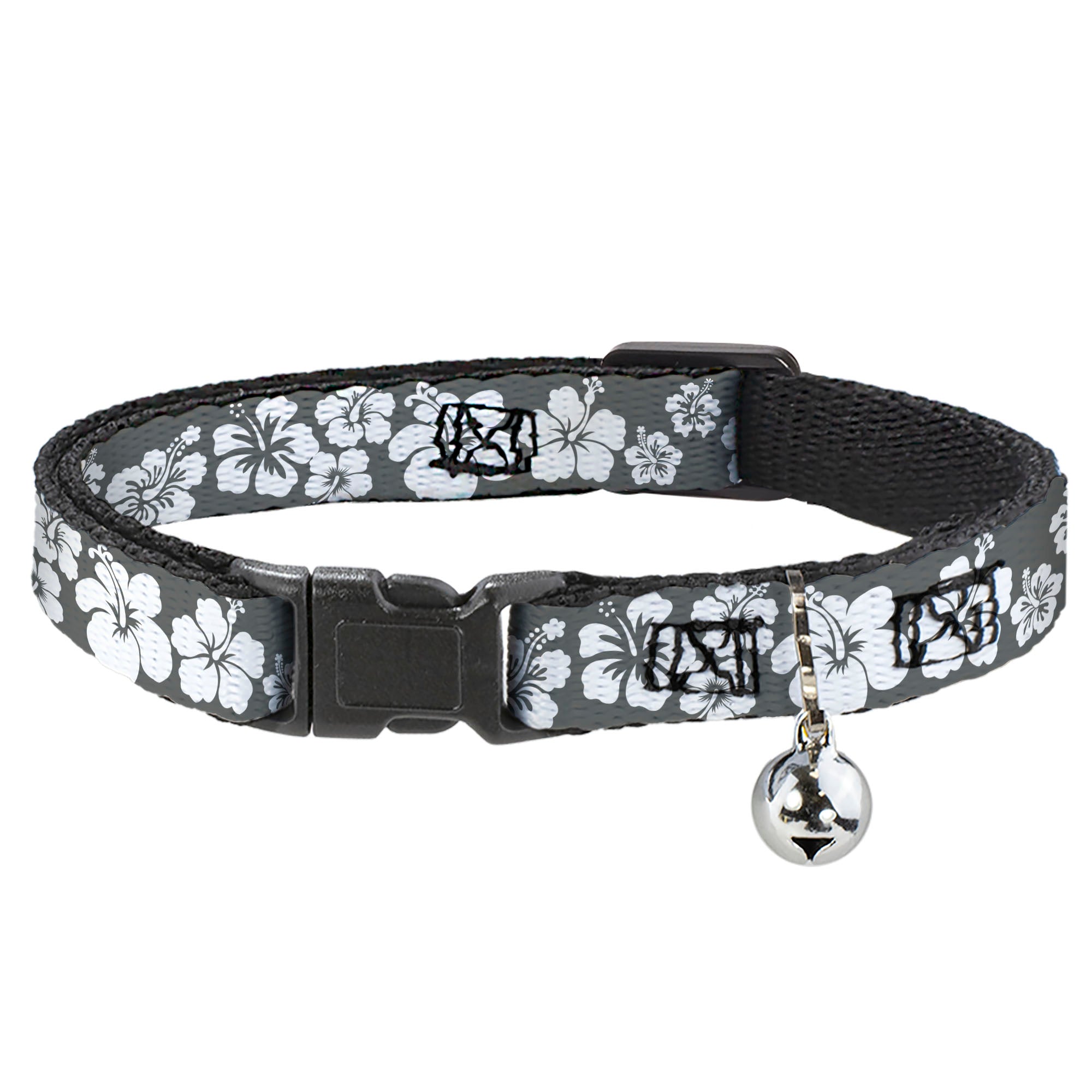 Cat Collar Breakaway - Hibiscus Gray White Breakaway Cat Collars Buckle-Down