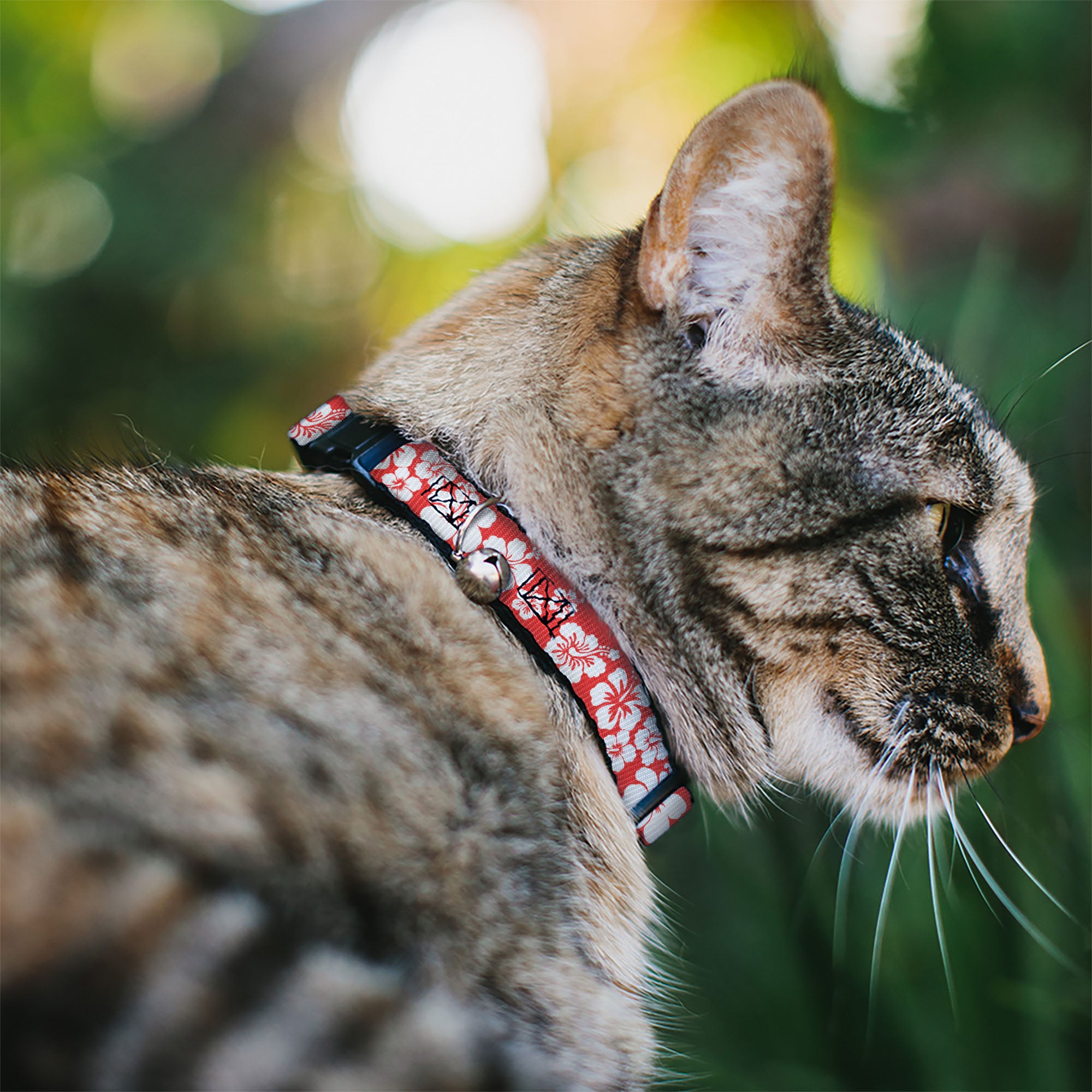 Cat Collar Breakaway - Hibiscus Light Red White Breakaway Cat Collars Buckle-Down