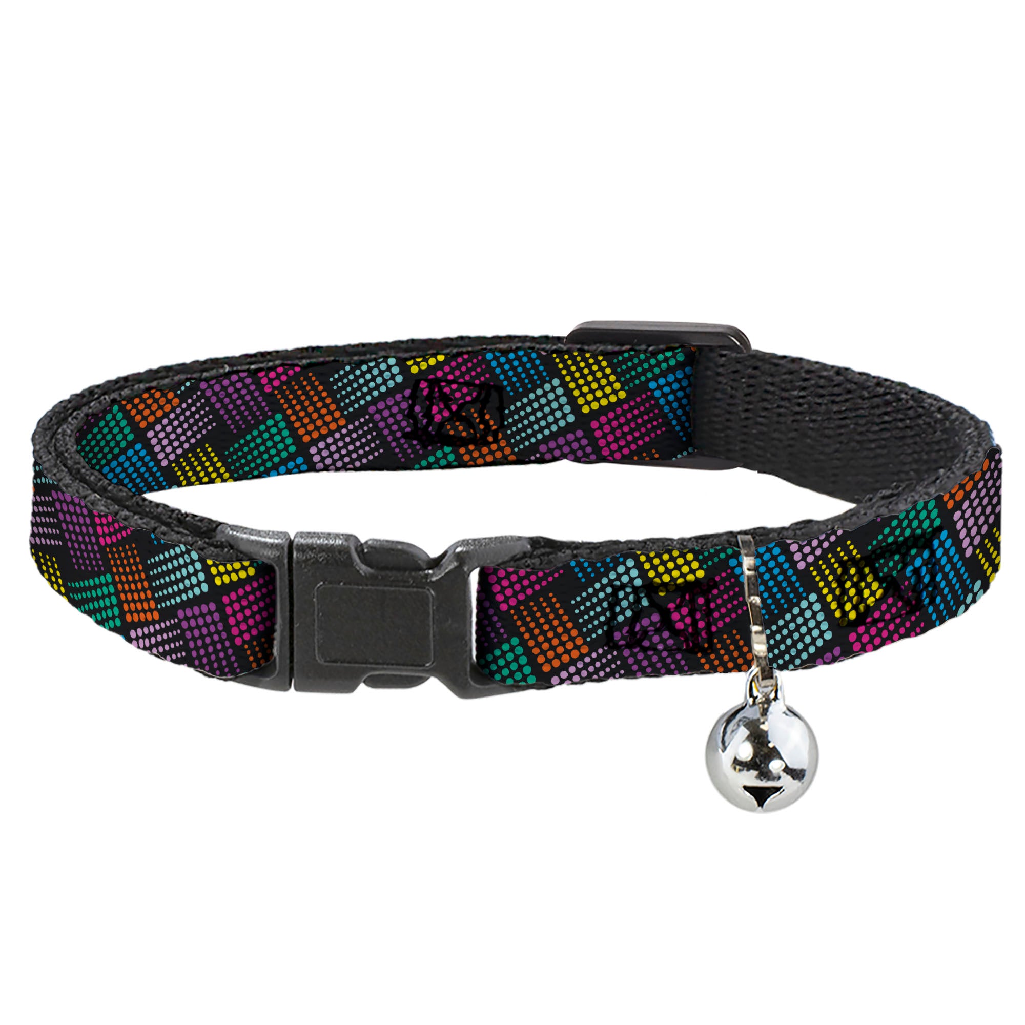 Cat Collar Breakaway - Halftone Blocks Charcoal Pinks Greens Orange Yellow Breakaway Cat Collars Buckle-Down