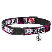 Cat Collar Breakaway - I Heart Punk Rock w Safety Pins Black Fuchsia White Breakaway Cat Collars Buckle-Down