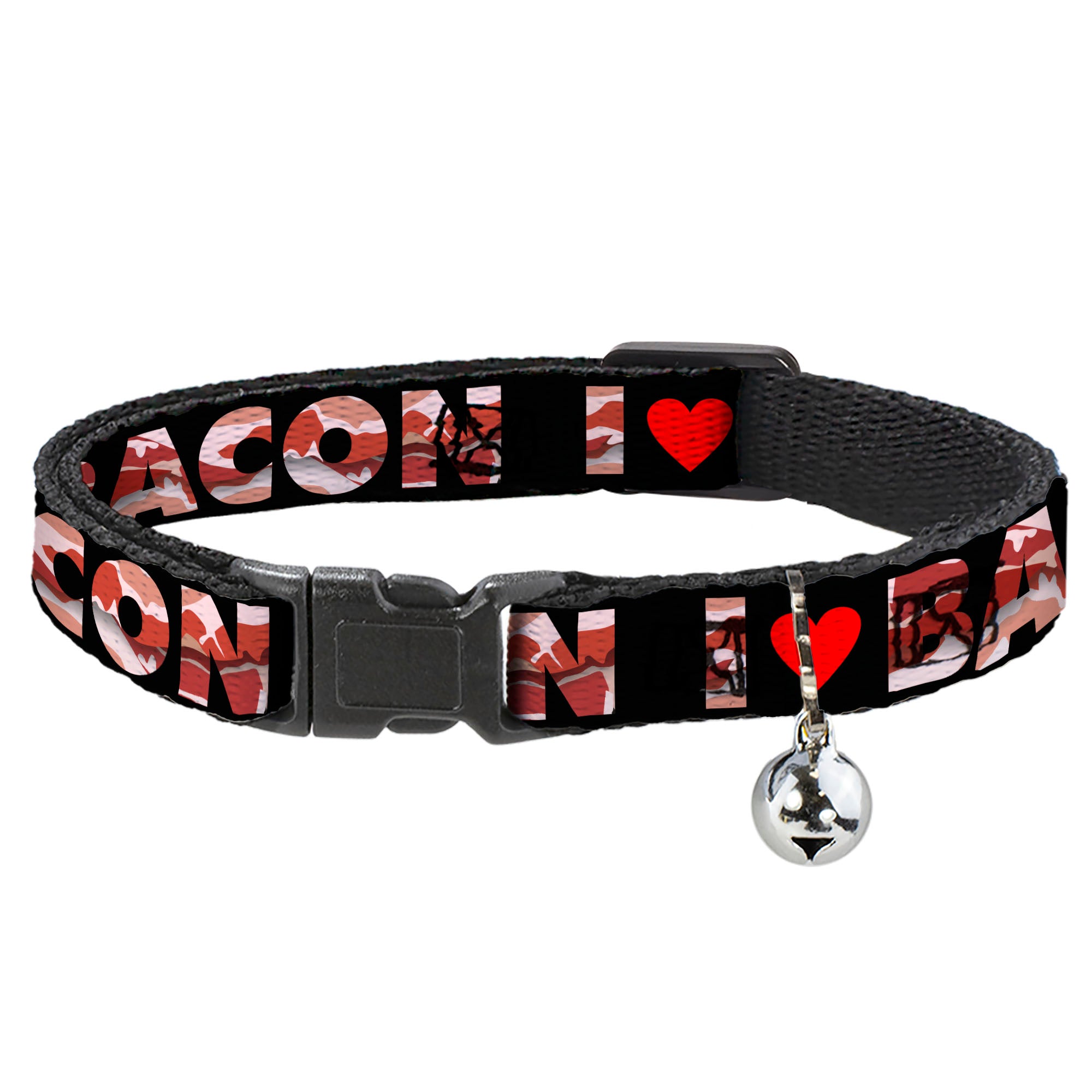 Cat Collar Breakaway - I "Heart" BACON Black Bacon Breakaway Cat Collars Buckle-Down