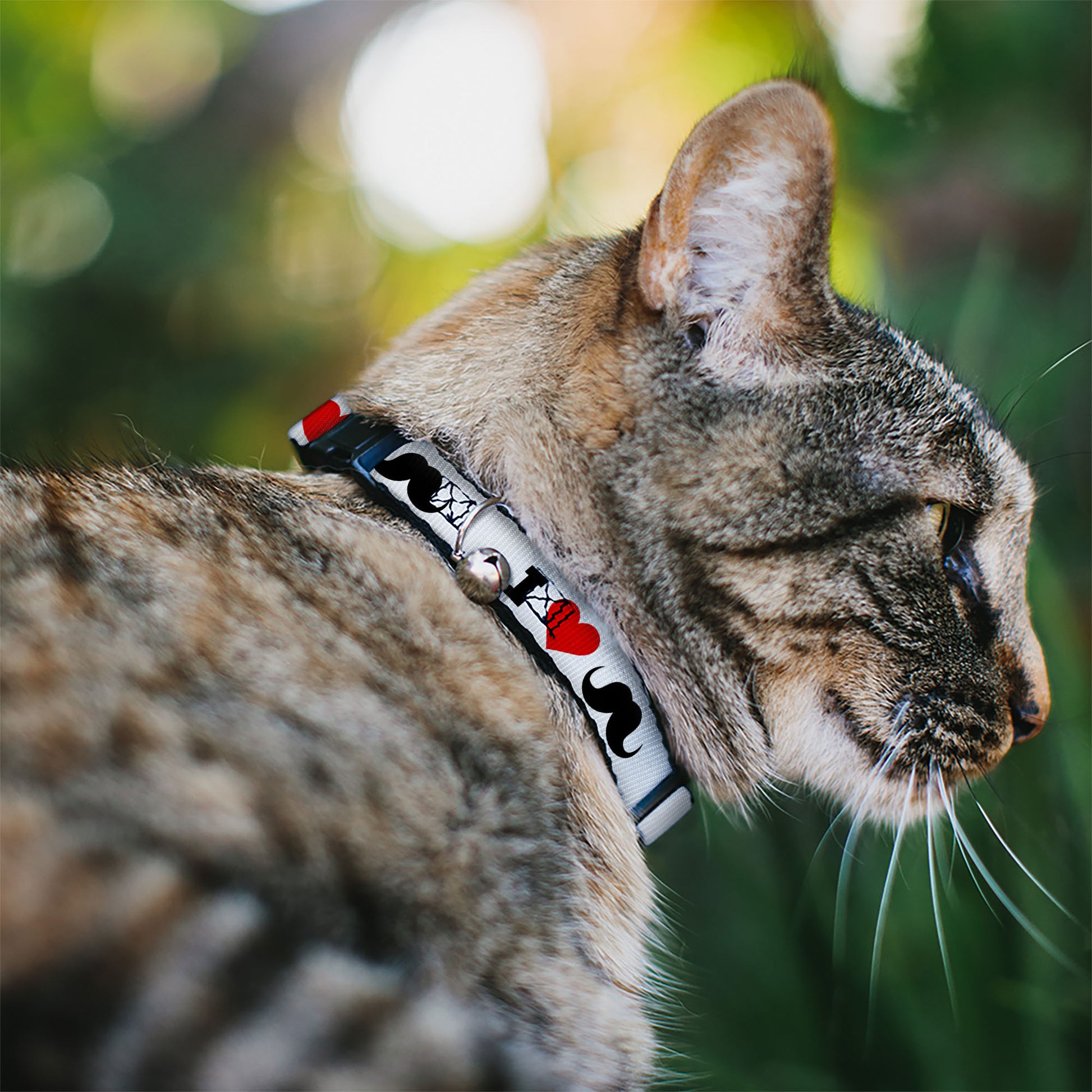 Cat Collar Breakaway - I Heart "Mustache" White Black Red Breakaway Cat Collars Buckle-Down