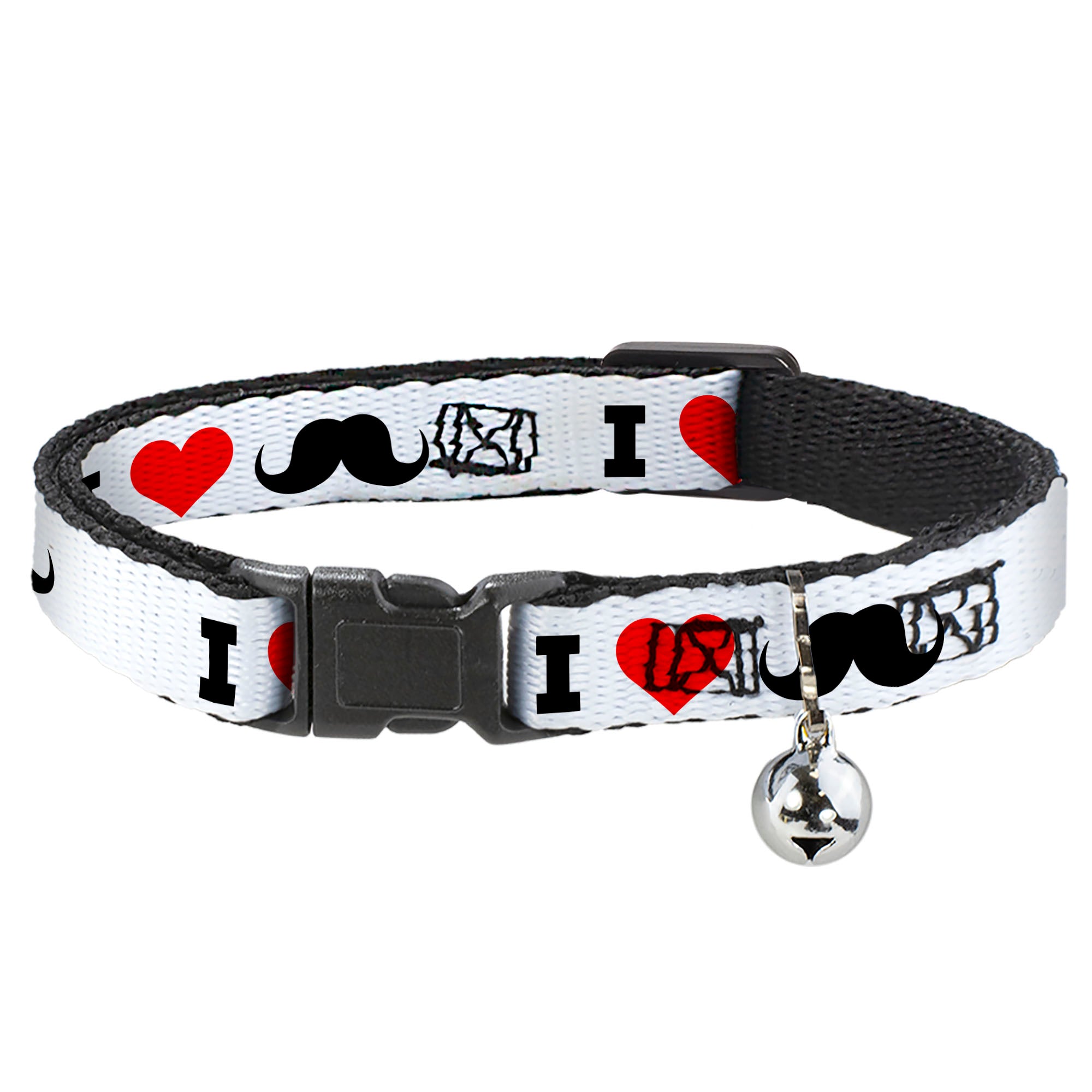 Cat Collar Breakaway - I Heart "Mustache" White Black Red Breakaway Cat Collars Buckle-Down