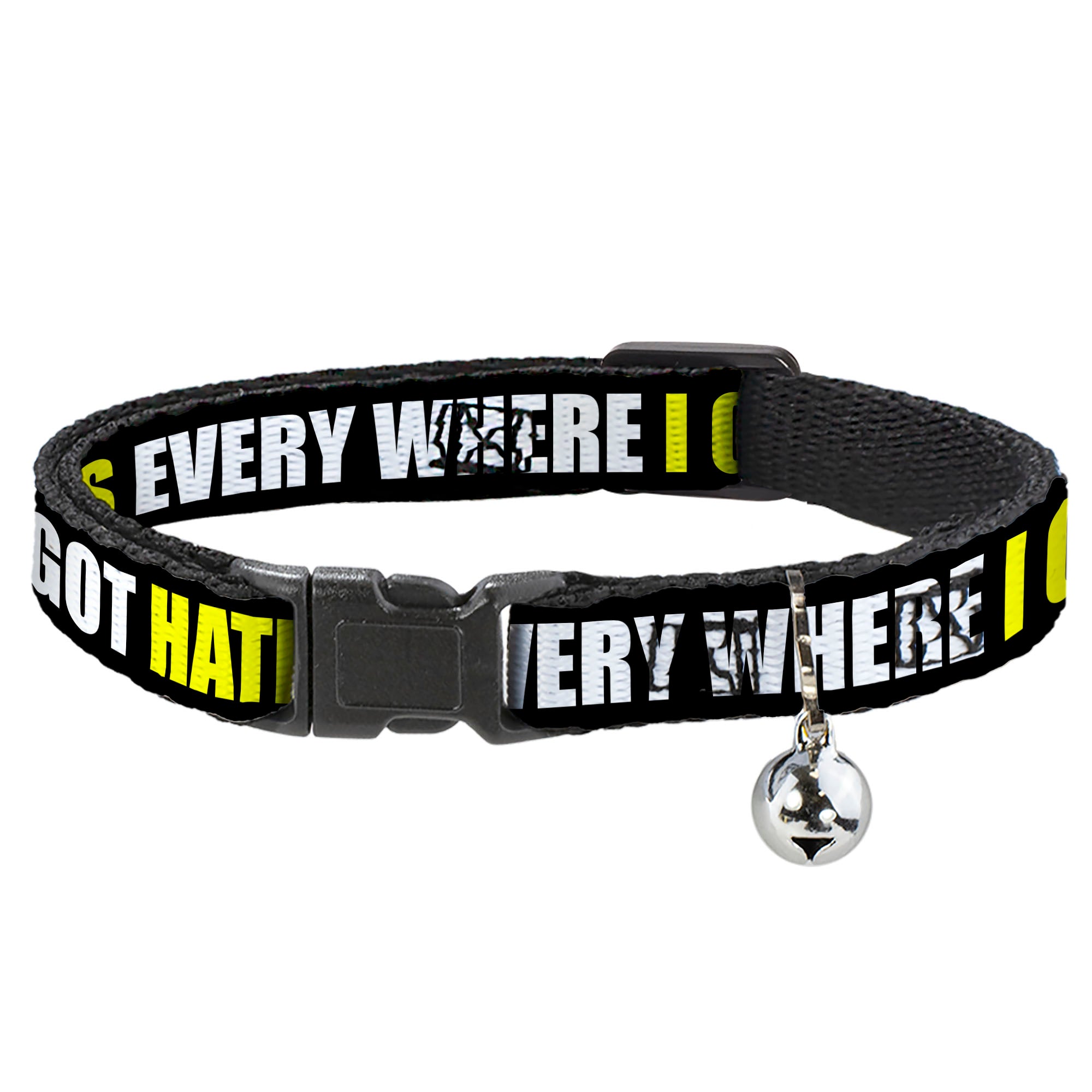 Cat Collar Breakaway - I GOT HATERS EVERYWHERE Black White Yellow Breakaway Cat Collars Buckle-Down