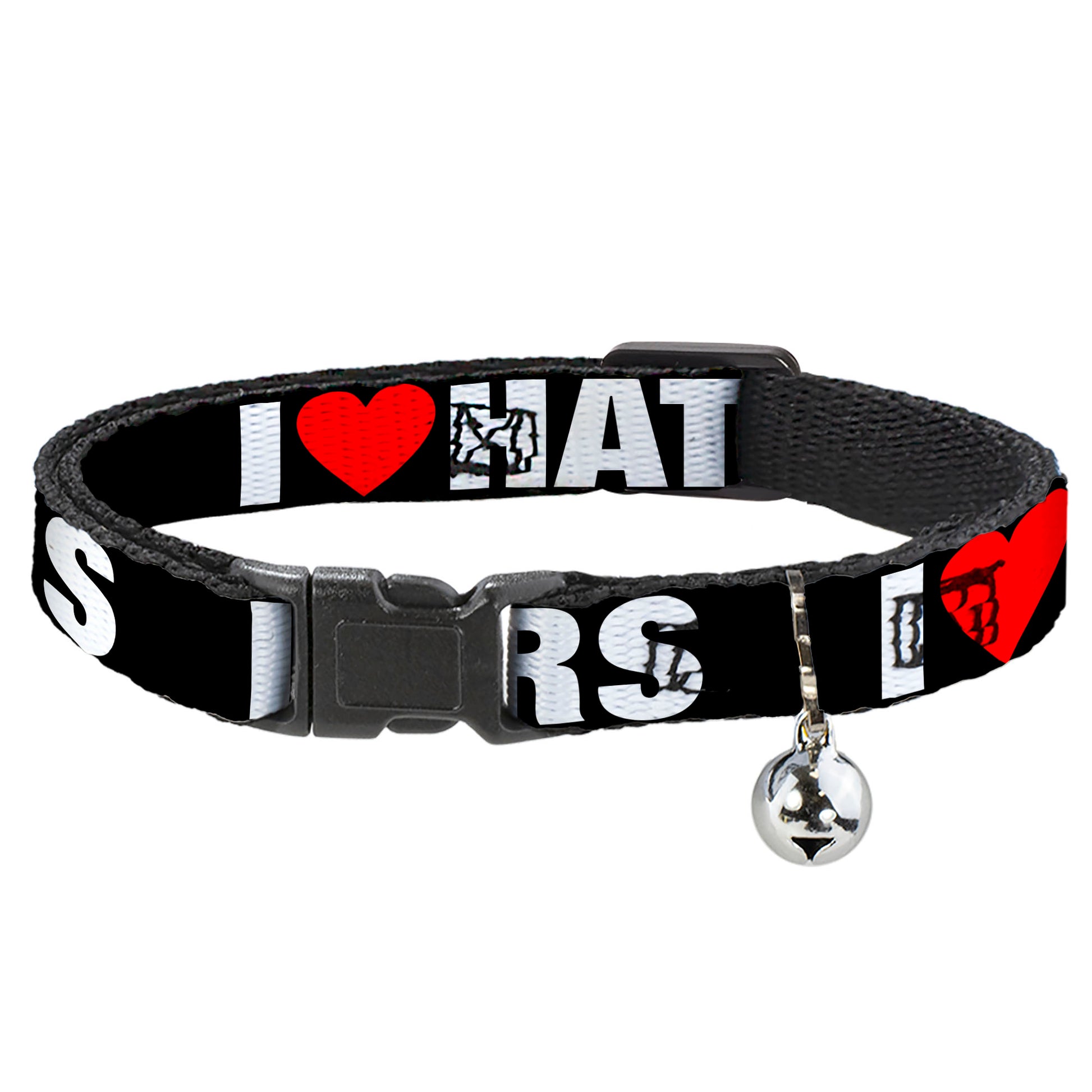 Cat Collar Breakaway - I Heart HATERS Black White Red Breakaway Cat Collars Buckle-Down