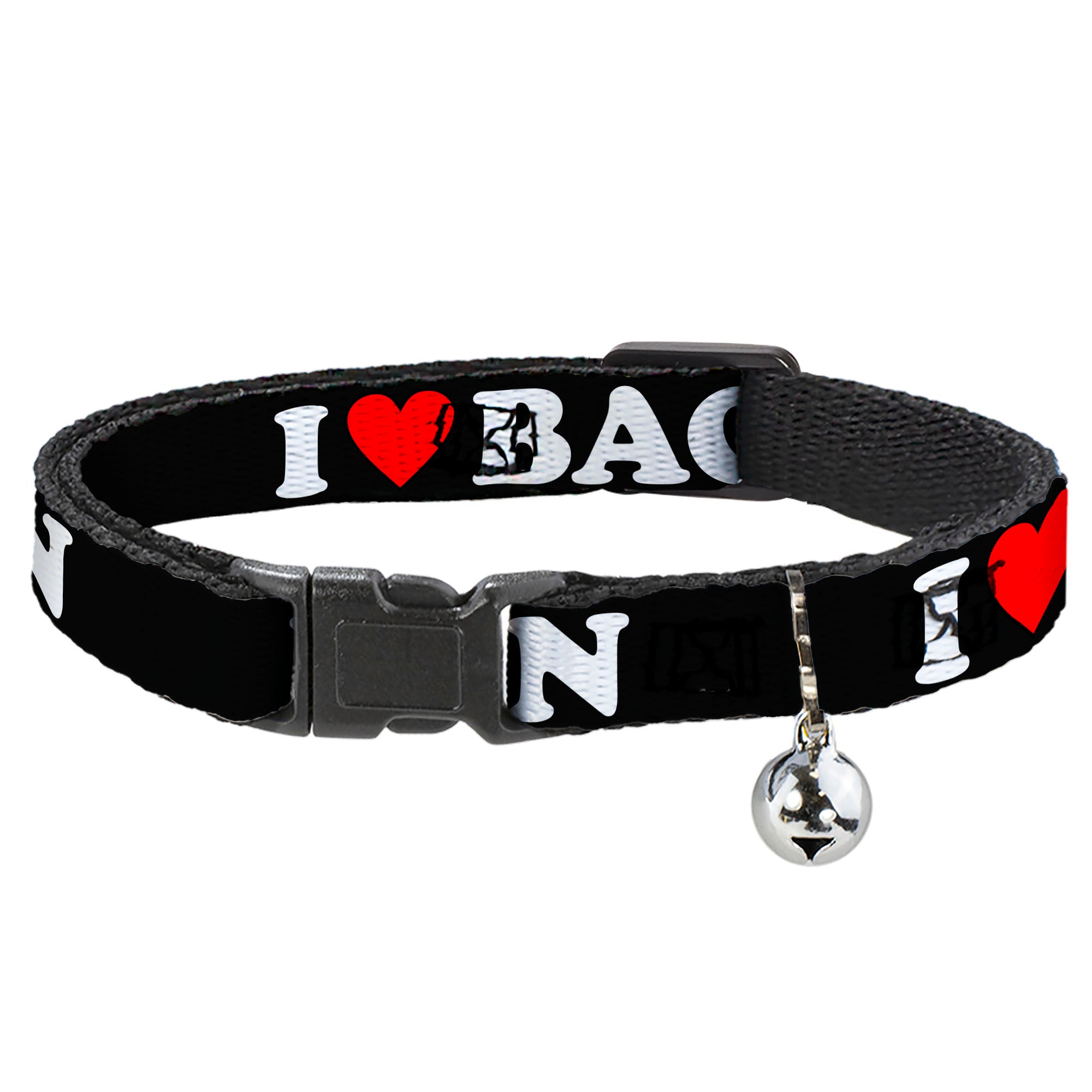 Cat Collar Breakaway - I "HEART" BACON Black White Red Breakaway Cat Collars Buckle-Down