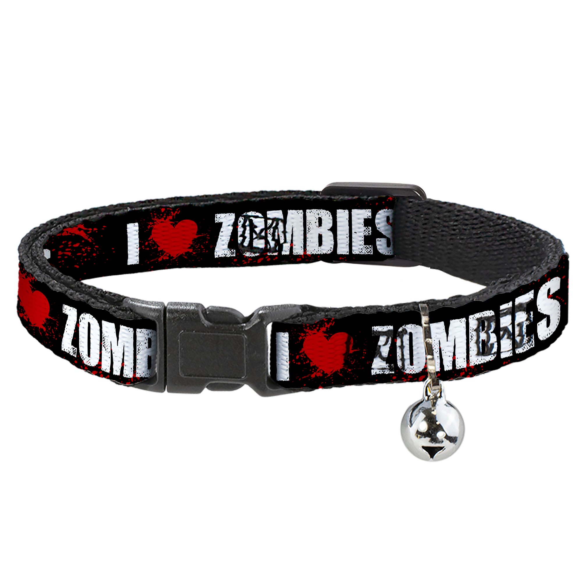 Cat Collar Breakaway - I "HEART" ZOMBIES Black White Red Splatter Breakaway Cat Collars Buckle-Down