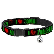 Cat Collar Breakaway - I "HEART" ZOMBIES Black Green Red Splatter Breakaway Cat Collars Buckle-Down