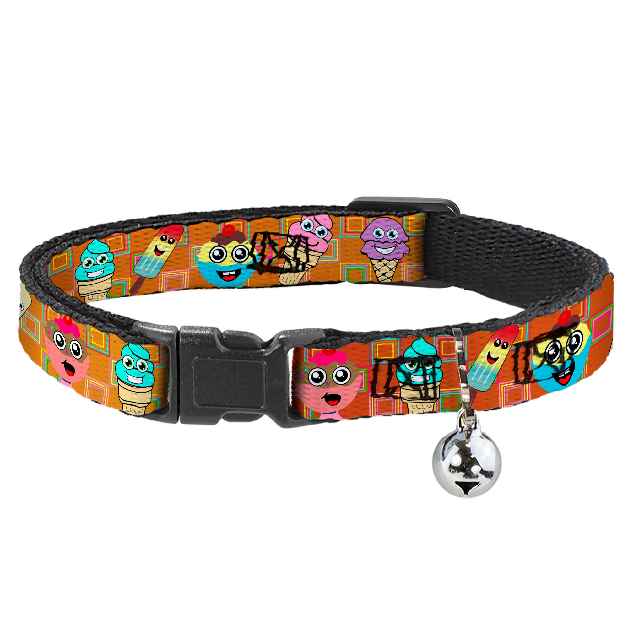 Cat Collar Breakaway - Ice Cream Cone & Popsicle Expressions Squares Multi Color Breakaway Cat Collars Buckle-Down