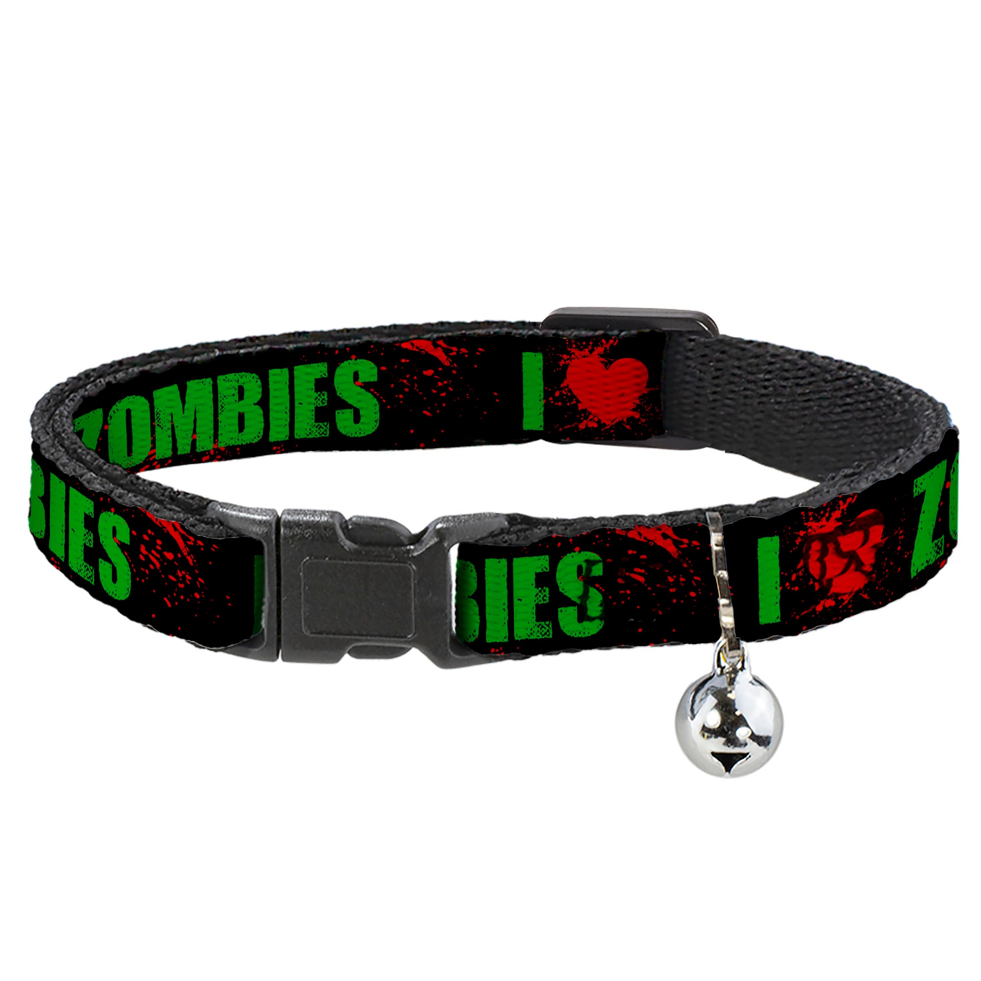 Cat Collar Breakaway - I "Heart" ZOMBIES Bold Splatter Black Green Red Breakaway Cat Collars Buckle-Down