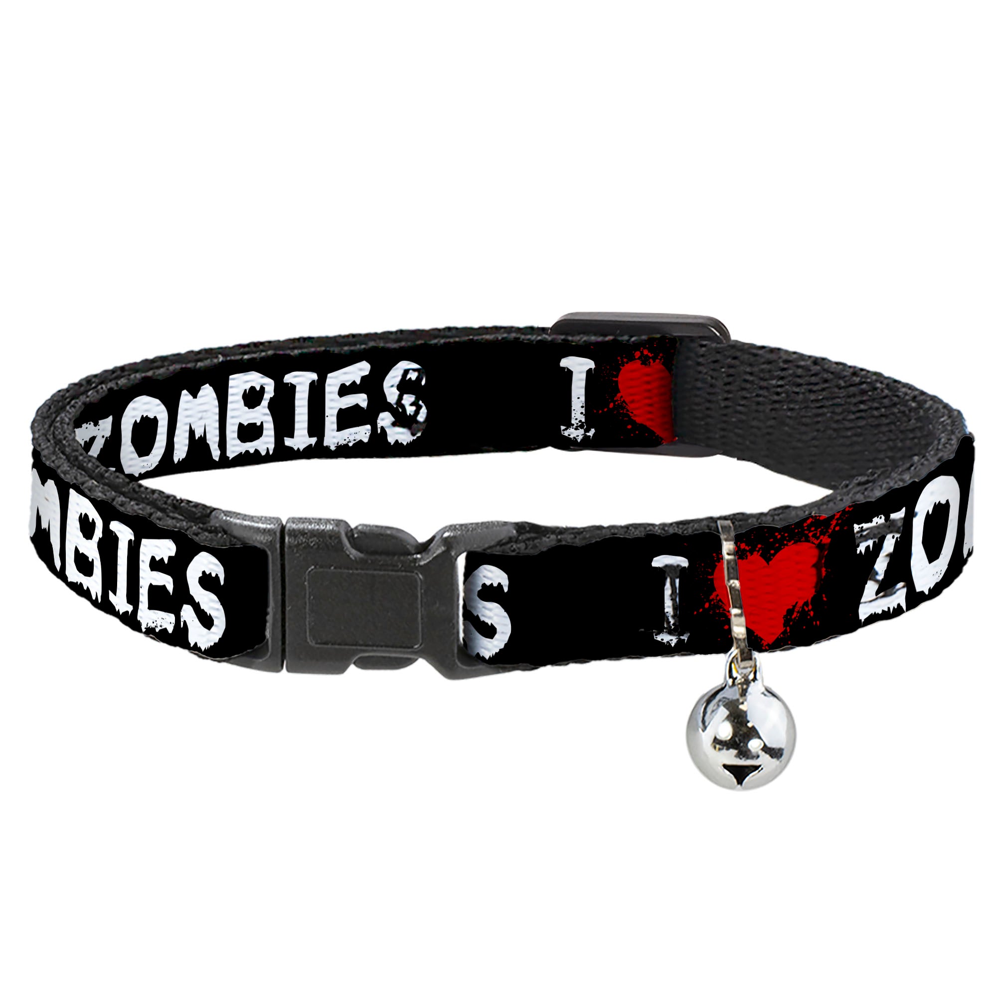 Cat Collar Breakaway - I "Heart" ZOMBIES Bloody Splatter Black White Red Breakaway Cat Collars Buckle-Down