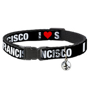 Cat Collar Breakaway - I "HEART" SAN FRANCISCO Black White Red Breakaway Cat Collars Buckle-Down