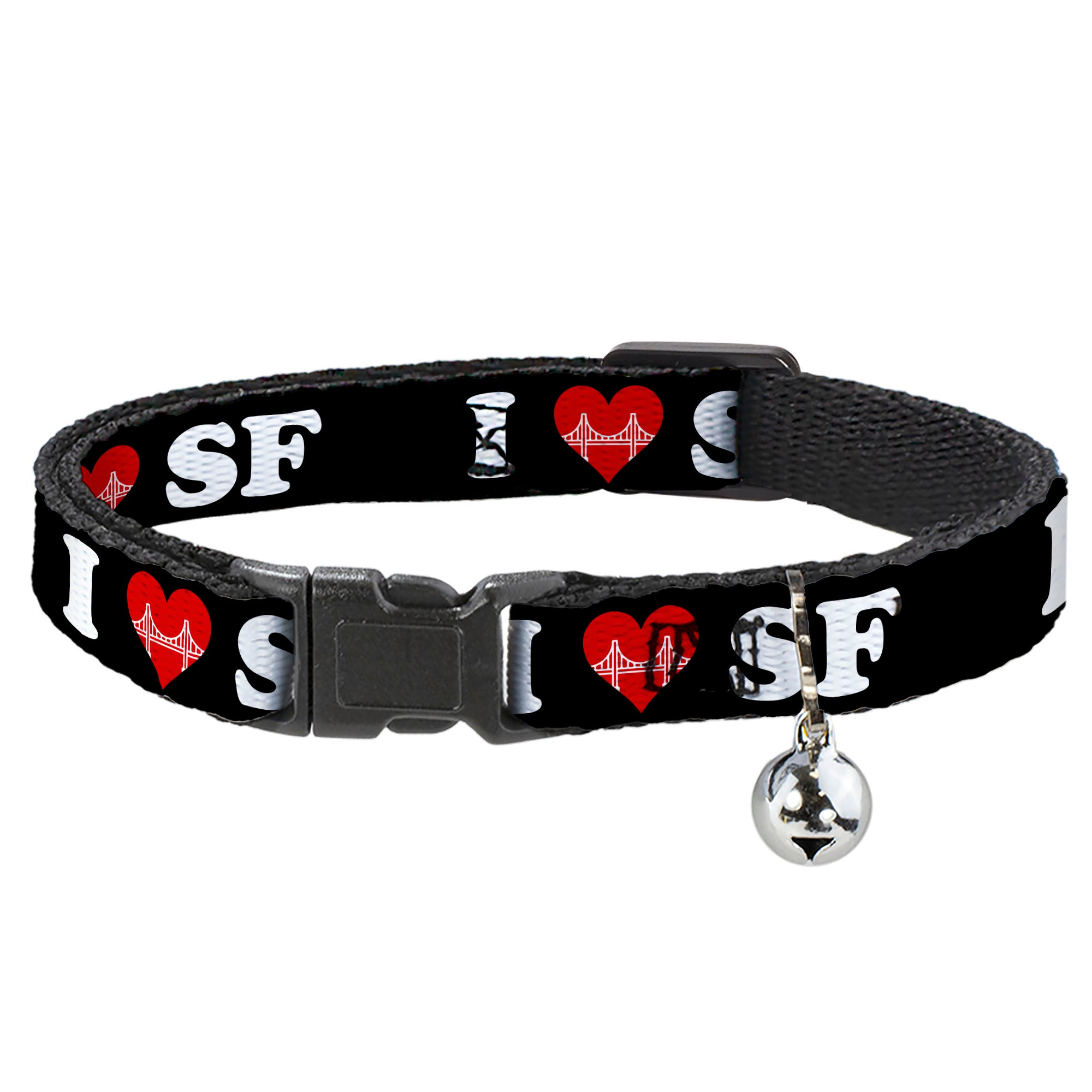 Cat Collar Breakaway - I "HEART BRIDGE" SF Black White Red Breakaway Cat Collars Buckle-Down