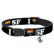 Cat Collar Breakaway - I "HEART BRIDGE" SF Black White Rainbow Breakaway Cat Collars Buckle-Down