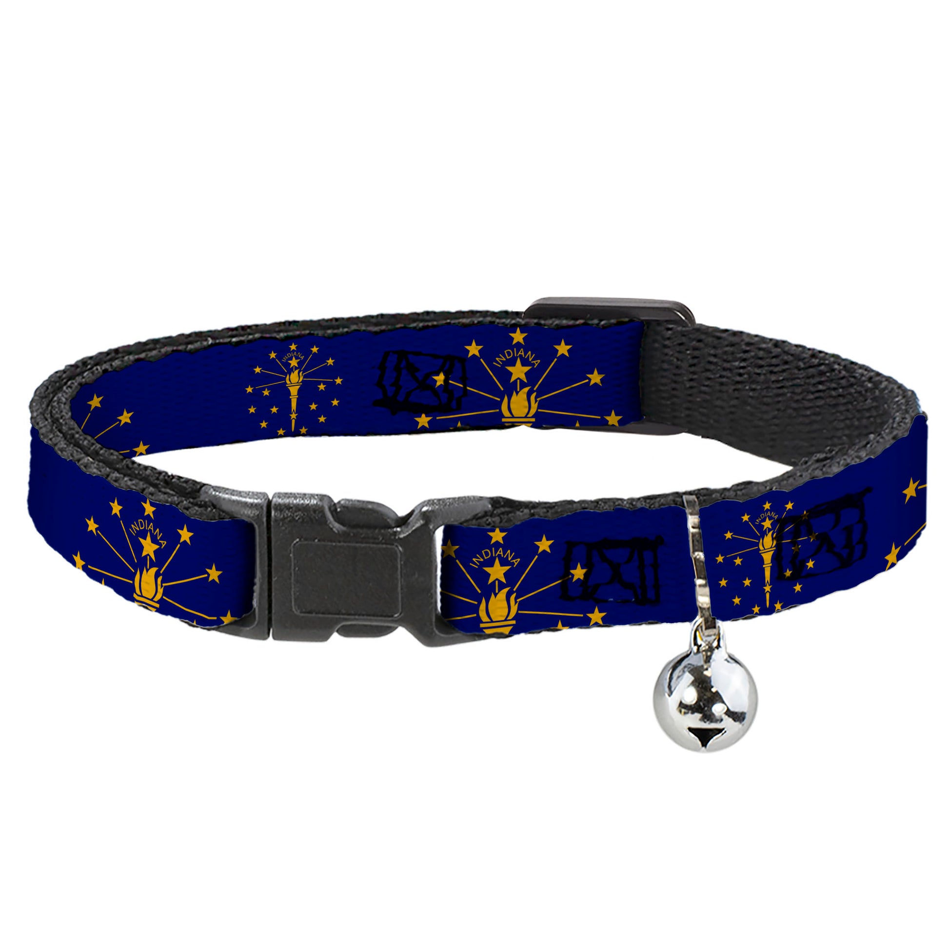 Cat Collar Breakaway - Indiana Flag Torch CLOSE-UP Navy Blue Gold Breakaway Cat Collars Buckle-Down