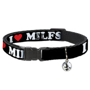 Breakaway Cat Collar with Bell - I "HEART" MILFS Black/White/Red Breakaway Cat Collars Buckle-Down