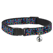 Cat Collar Breakaway - Jagged Rings Teals Fuchsia Yellow Breakaway Cat Collars Buckle-Down