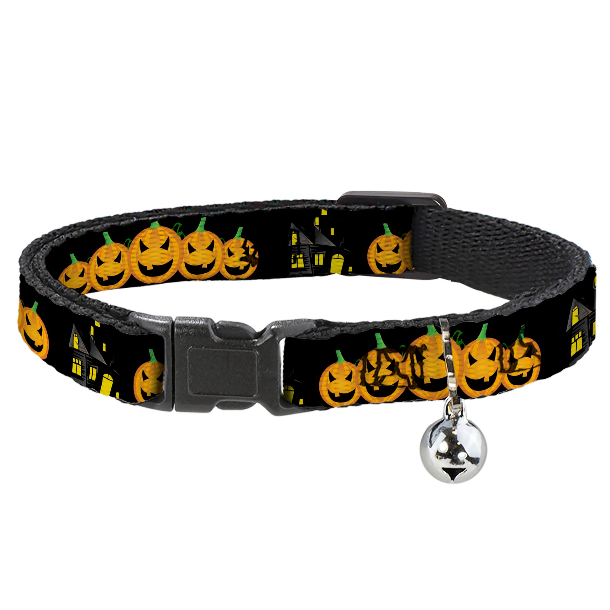 Cat Collar Breakaway - Jack-o'-Lanterns Haunted House Black Yellow Breakaway Cat Collars Buckle-Down