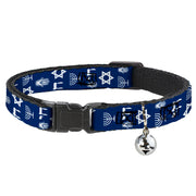 Cat Collar Breakaway - Jewish Symbols-4 Blue White Breakaway Cat Collars Buckle-Down