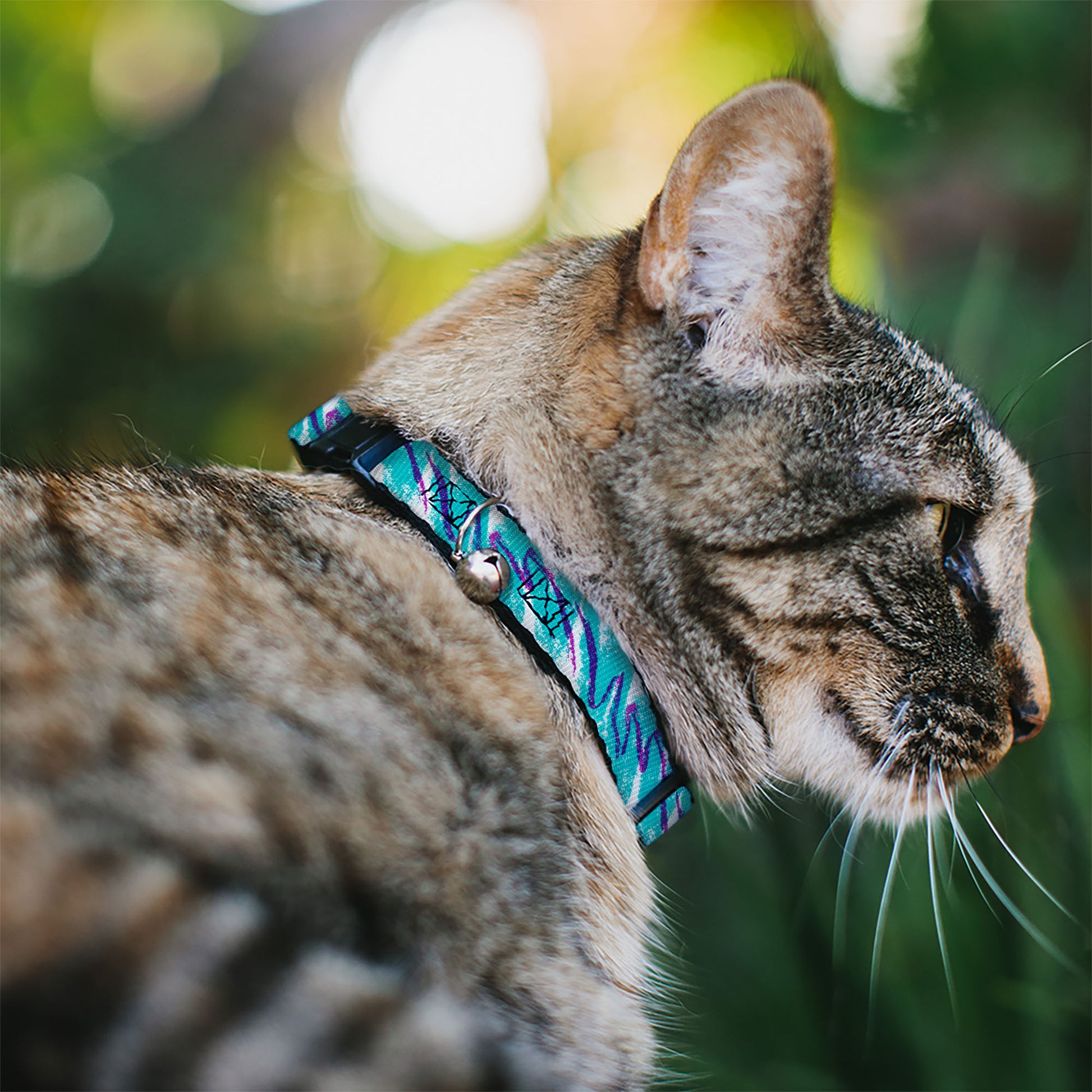 Cat Collar Breakaway - Jazzy Wave Scribble White Teal Purple Breakaway Cat Collars Buckle-Down