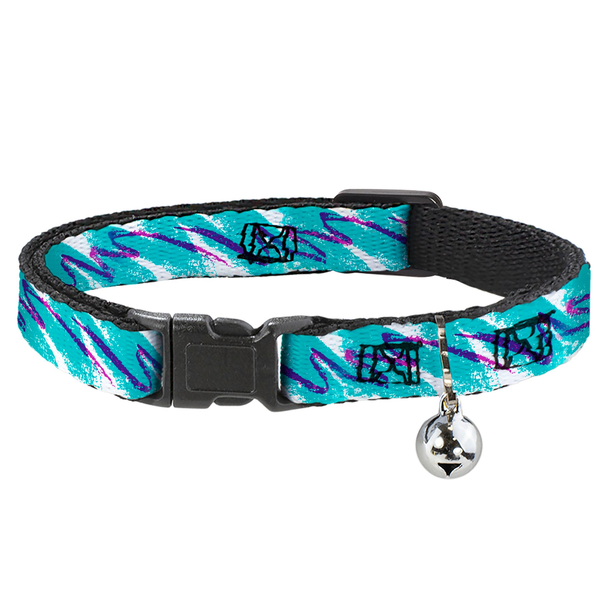 Cat Collar Breakaway - Jazzy Wave Scribble White Teal Purple Breakaway Cat Collars Buckle-Down
