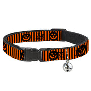 Cat Collar Breakaway with Bell - Jack-o'-Lantern Pumpkin Stripe Orange Black - NARROW Fits 8.5-12" Breakaway Cat Collars Buckle-Down