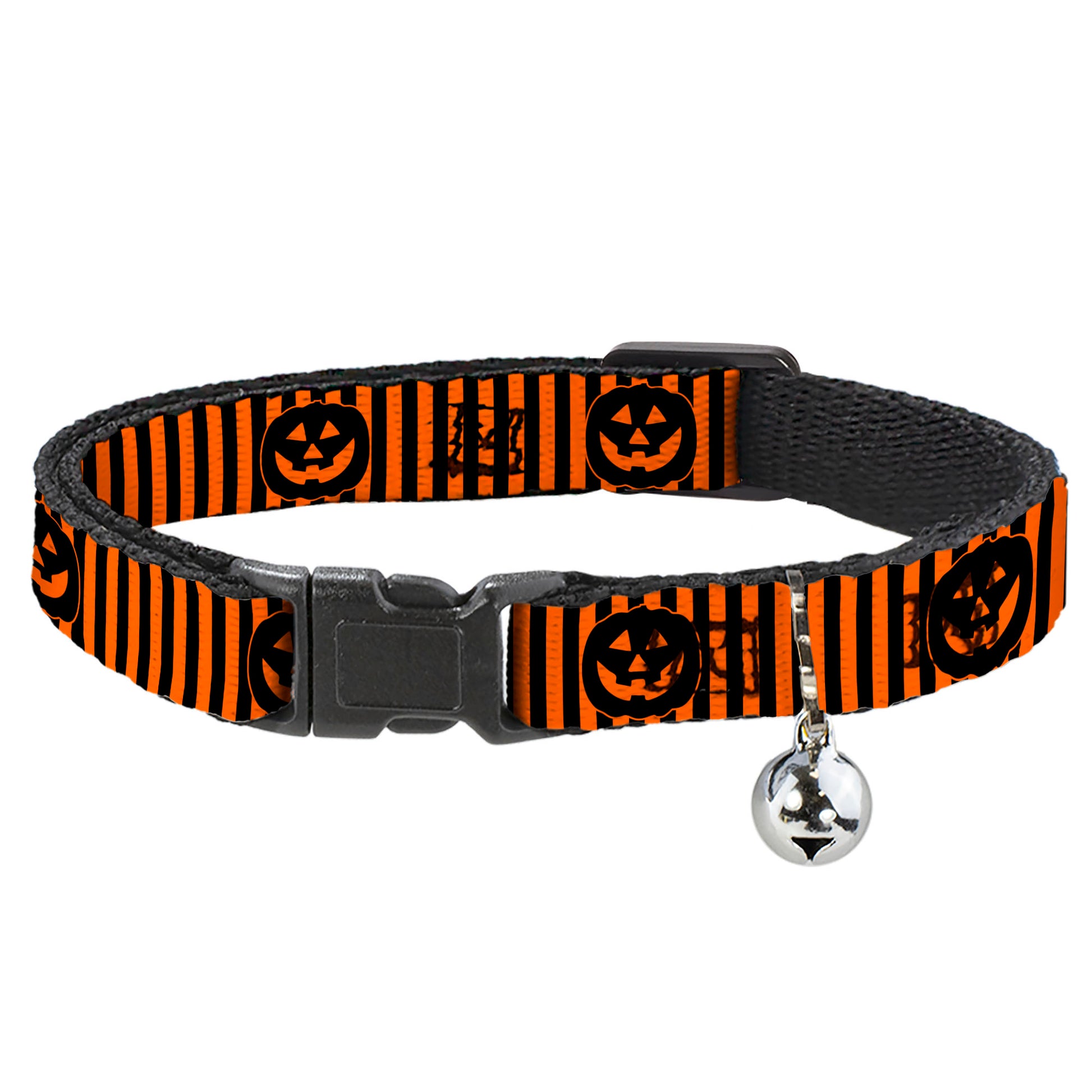 Cat Collar Breakaway with Bell - Jack-o'-Lantern Pumpkin Stripe Orange Black - NARROW Fits 8.5-12" Breakaway Cat Collars Buckle-Down