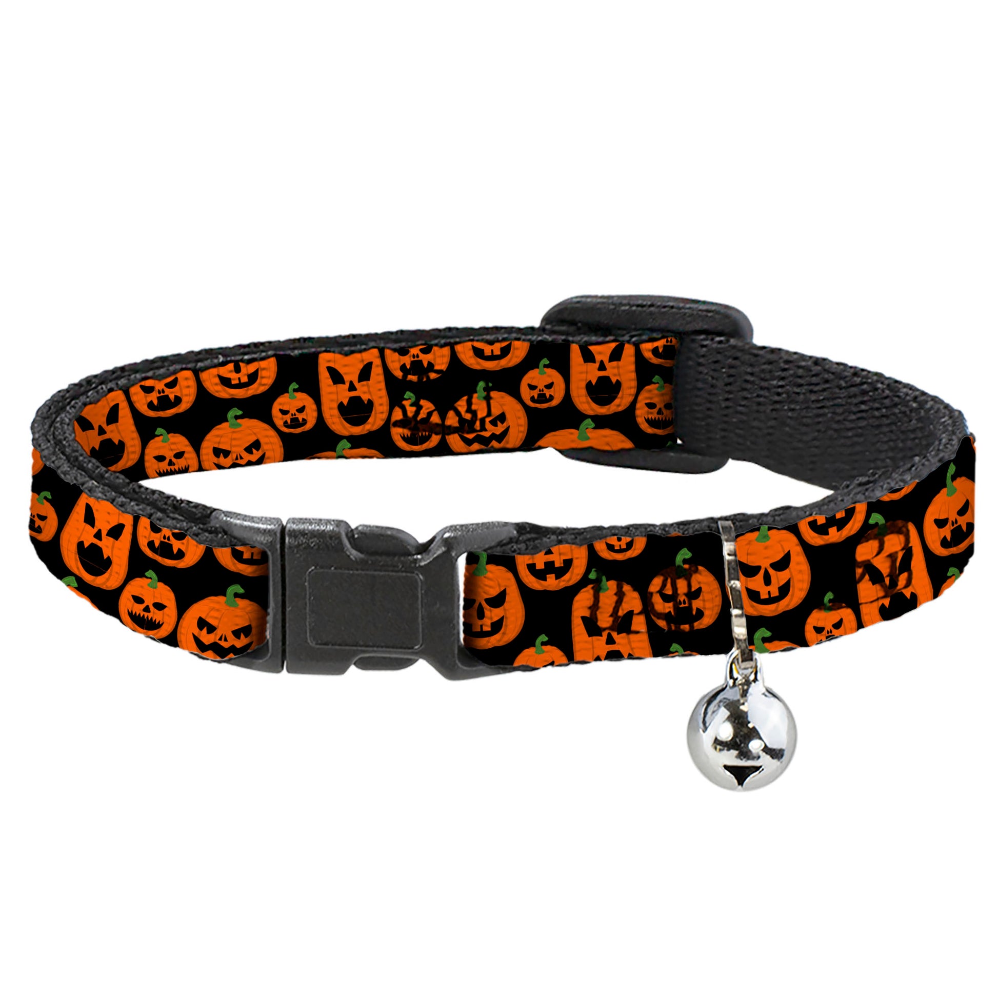 Breakaway Cat Collar with Bell - Jack-o'-Lantern Pumpkin Expressions Black/Orange Breakaway Cat Collars Buckle-Down
