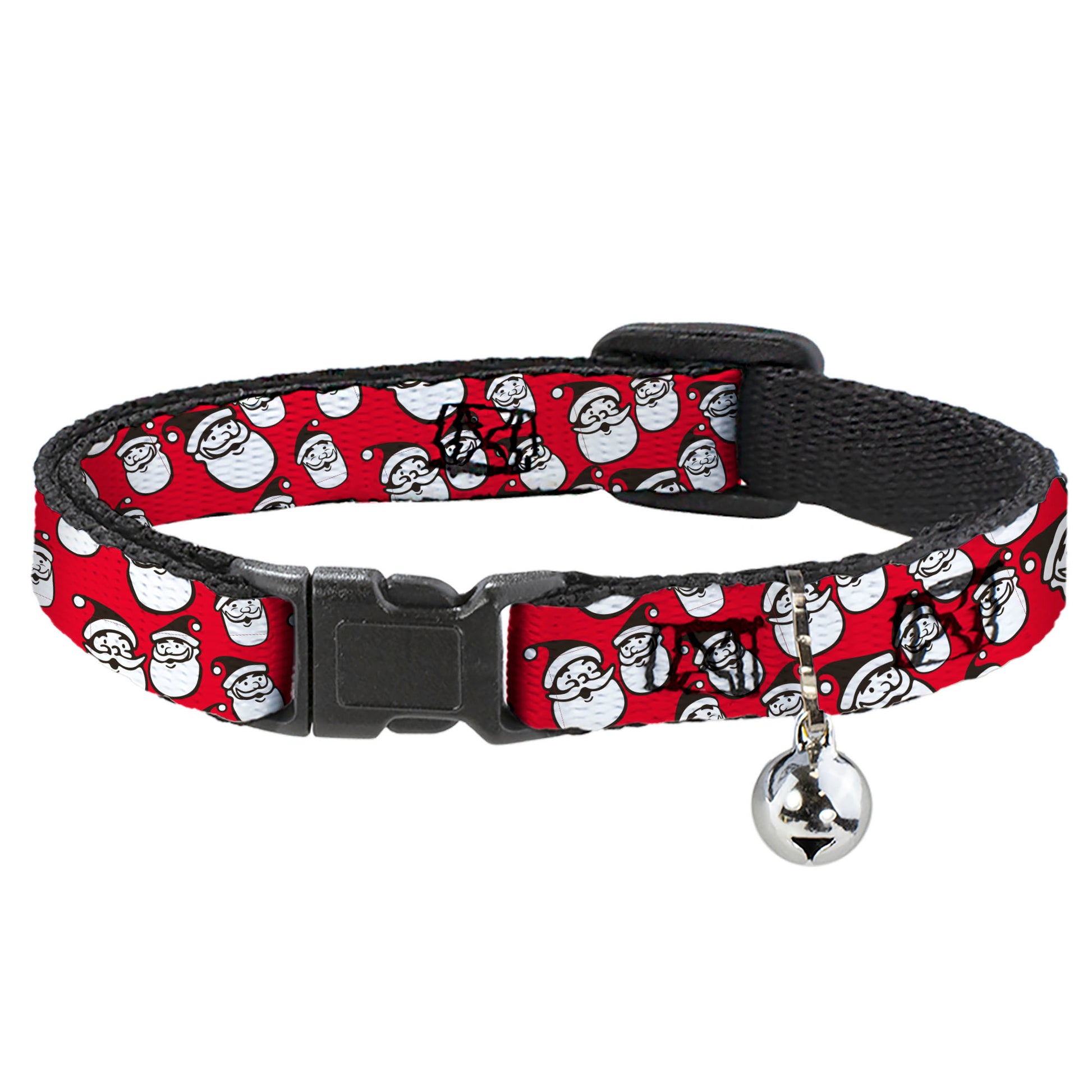 Breakaway Cat Collar with Bell - Jolly Santa Claus Christmas Smiling Face Icon Red Breakaway Cat Collars Buckle-Down