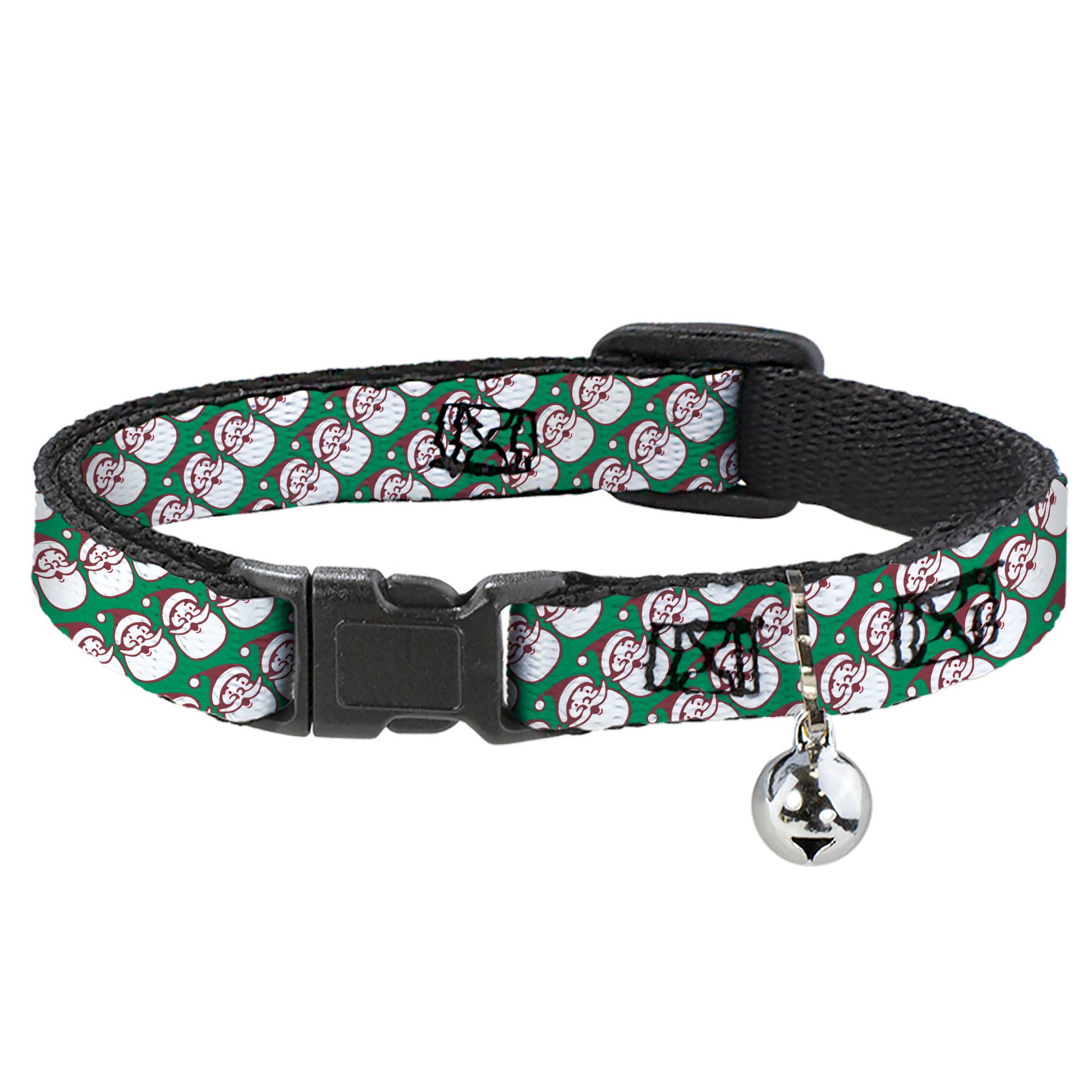 Breakaway Cat Collar with Bell - Jolly Santa Claus Christmas Smiling Face Icon Green/Red/White Breakaway Cat Collars Buckle-Down