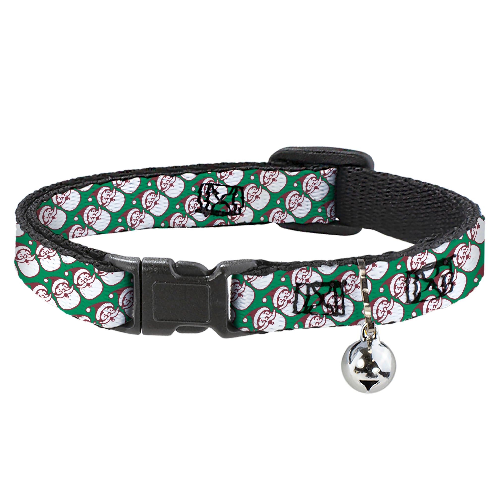 Breakaway Cat Collar with Bell - Jolly Santa Claus Christmas Smiling Face Icon Green/Red/White Breakaway Cat Collars Buckle-Down