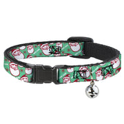 Breakaway Cat Collar with Bell - Jolly SANTA CLAUS Christmas Smiling Face Icon and Text Green/Red/White Breakaway Cat Collars Buckle-Down