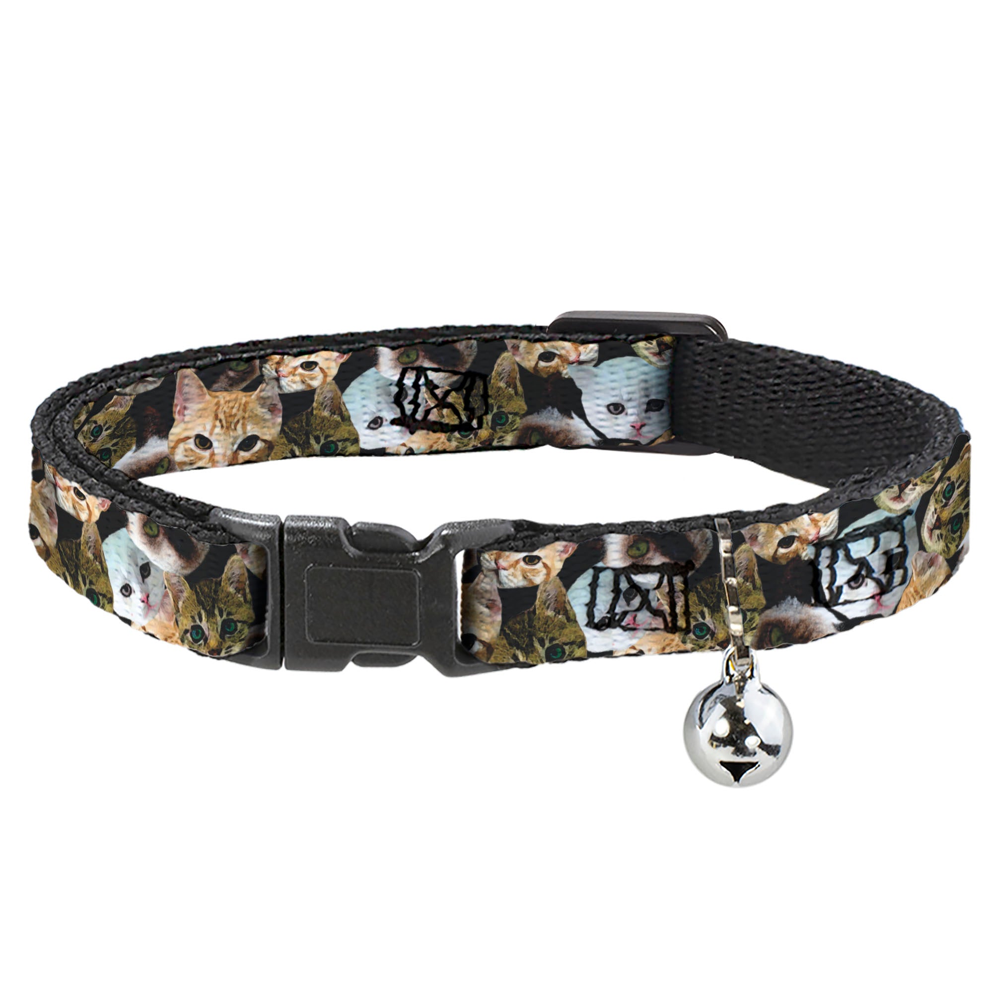 Cat Collar Breakaway - Kitten Faces Scattered Black Breakaway Cat Collars Buckle-Down