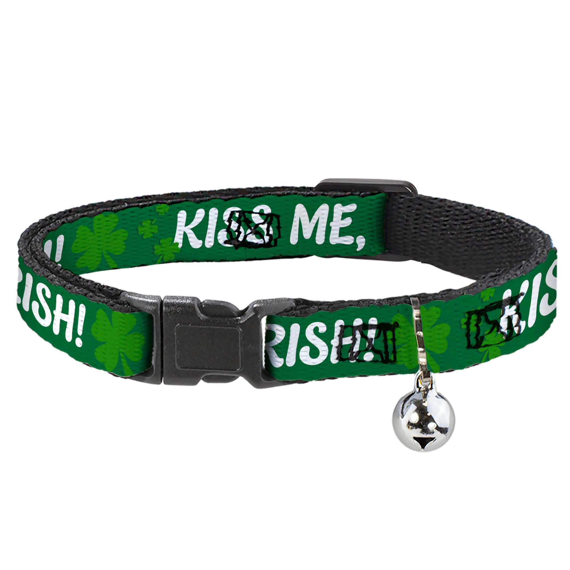 Cat Collar Breakaway - KISS ME, I'M IRISH! Clovers Green White Breakaway Cat Collars Buckle-Down