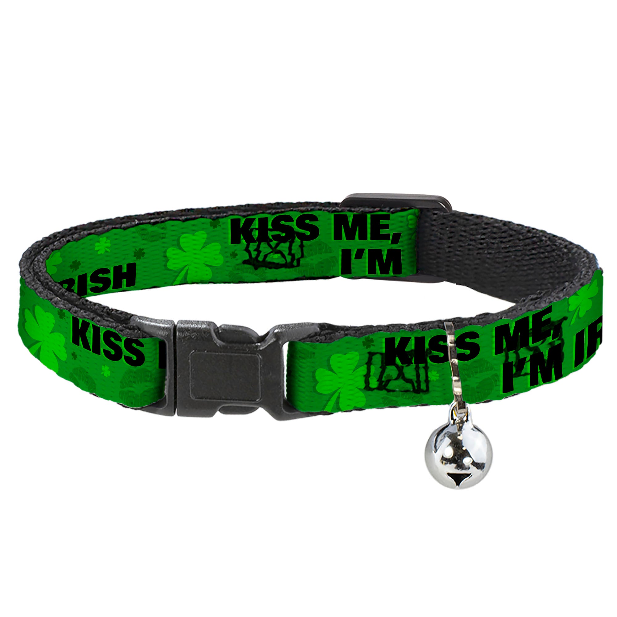 Cat Collar Breakaway - KISS ME, I'M IRISH! Clovers Kisses Greens Black Breakaway Cat Collars Buckle-Down