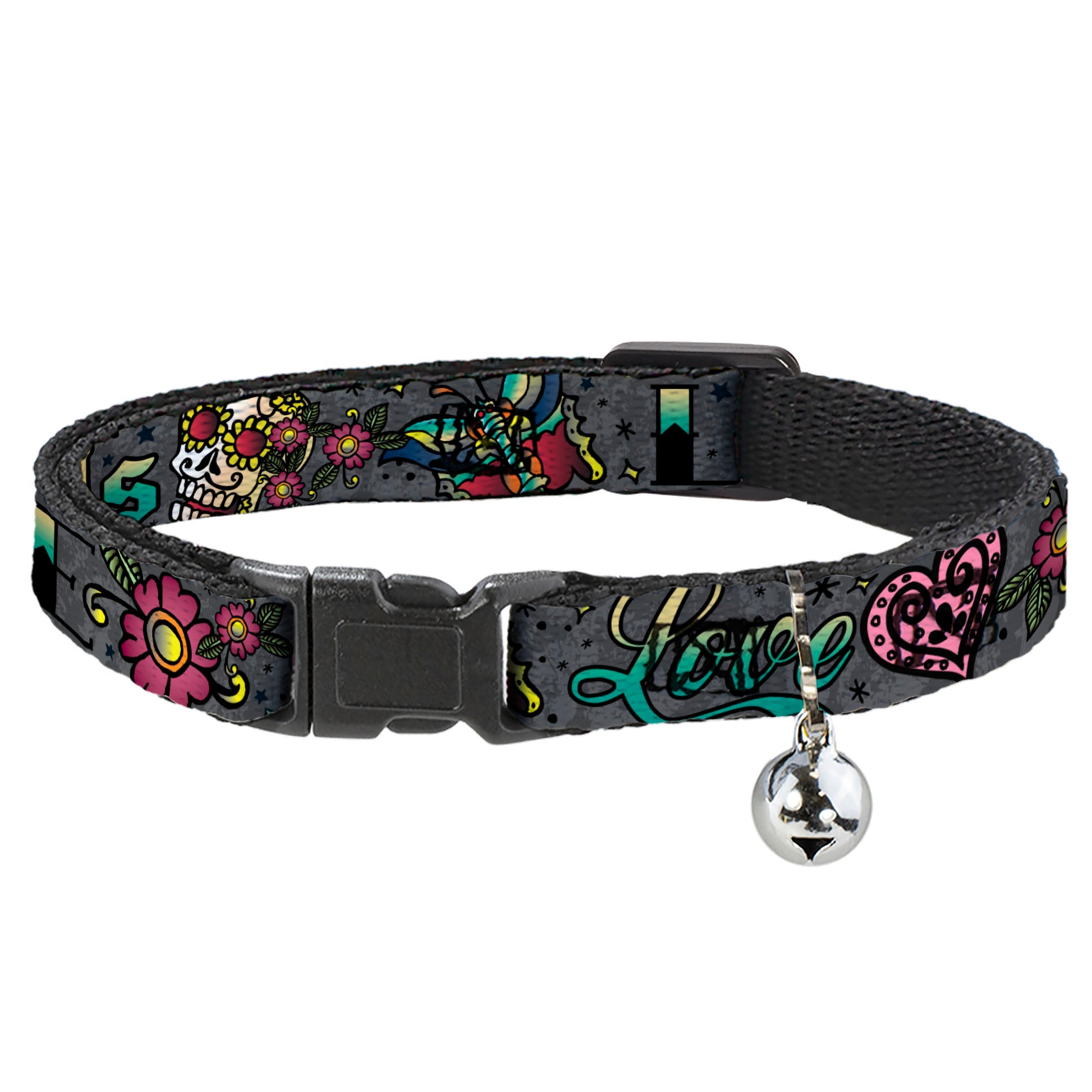 Cat Collar Breakaway - Love Kills Gray Breakaway Cat Collars Buckle-Down