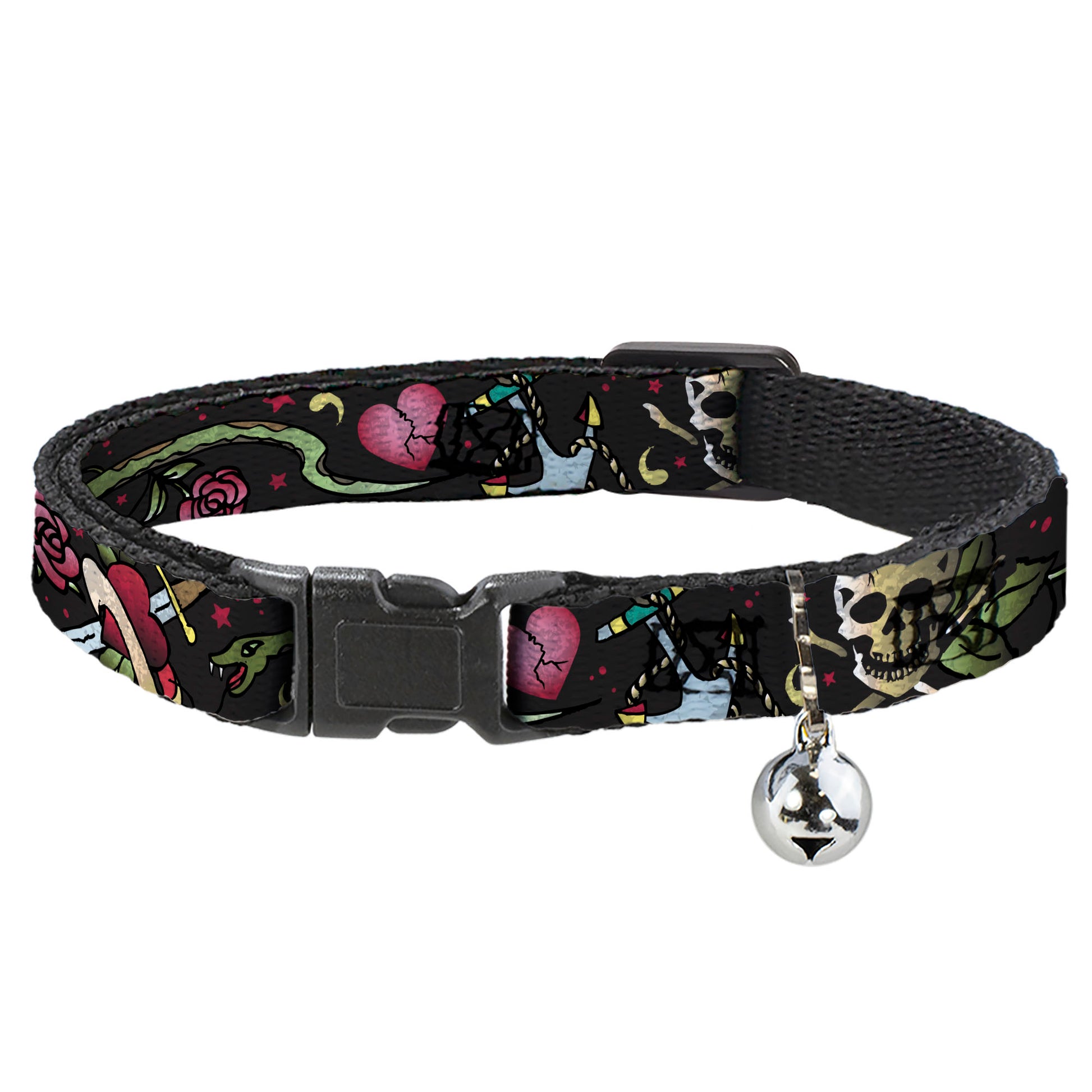 Cat Collar Breakaway - Live Hard Die Young CLOSE-UP Black Breakaway Cat Collars Buckle-Down