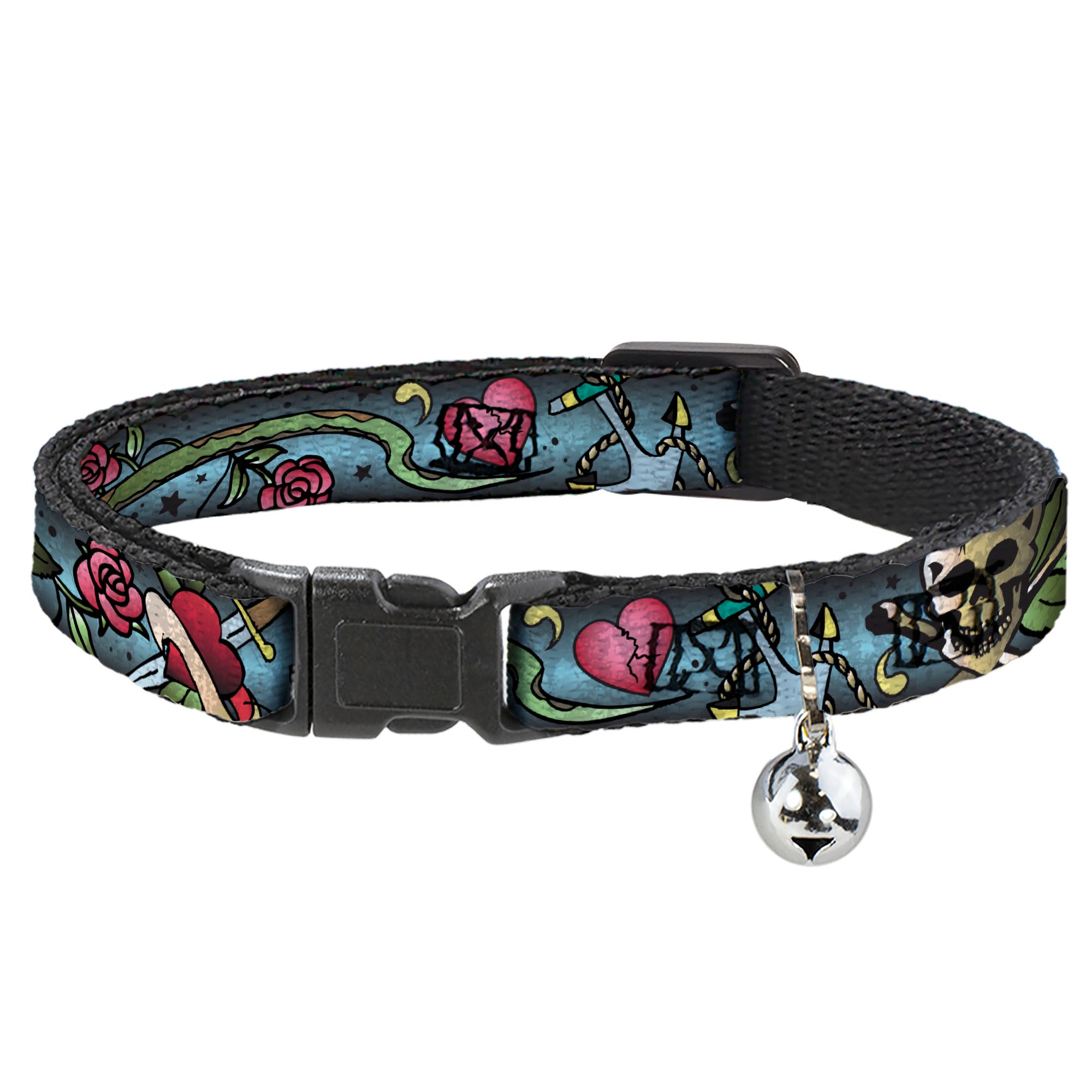 Cat Collar Breakaway - Live Hard Die Young CLOSE-UP Turquoise Breakaway Cat Collars Buckle-Down