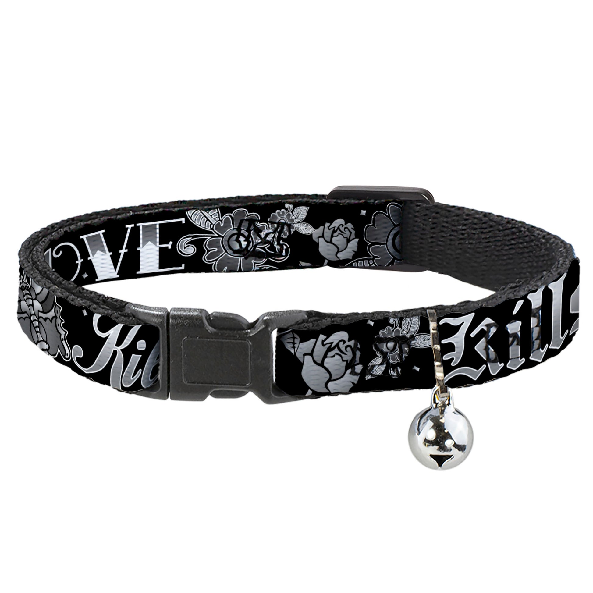 Cat Collar Breakaway - Love Kills Black White Breakaway Cat Collars Buckle-Down
