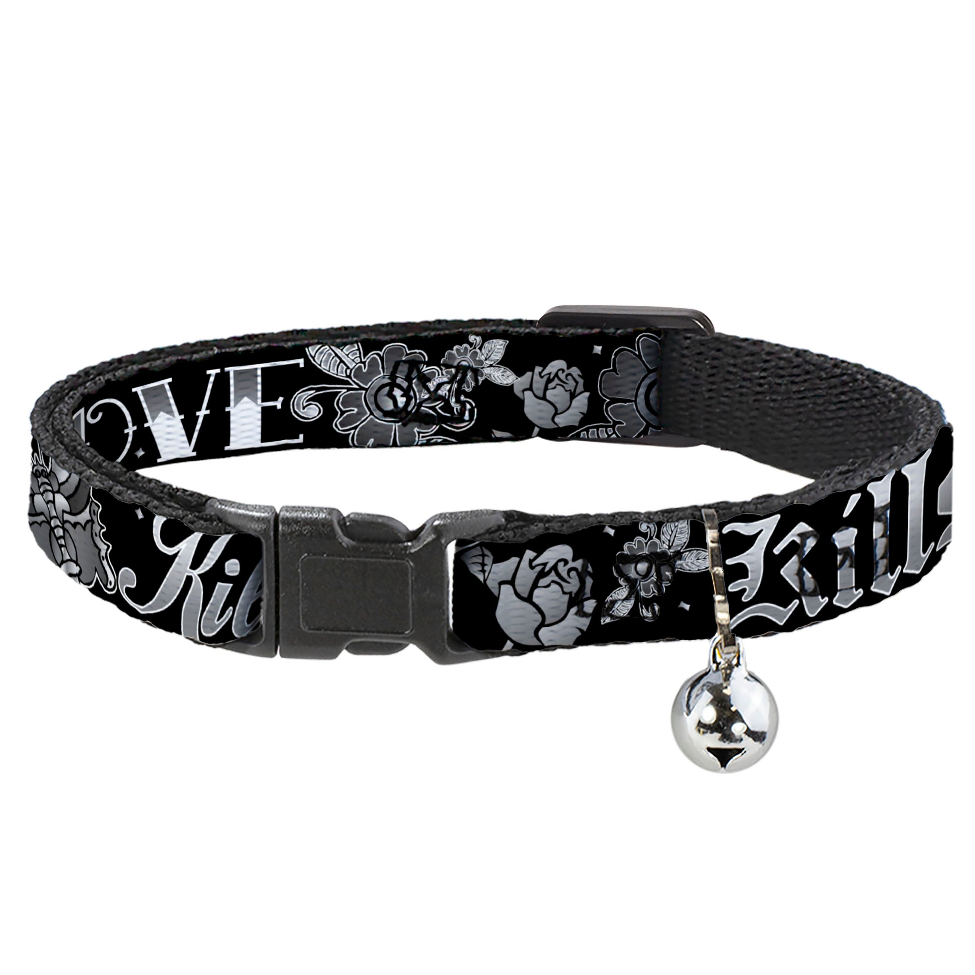Cat Collar Breakaway - Love Kills Black White Breakaway Cat Collars Buckle-Down