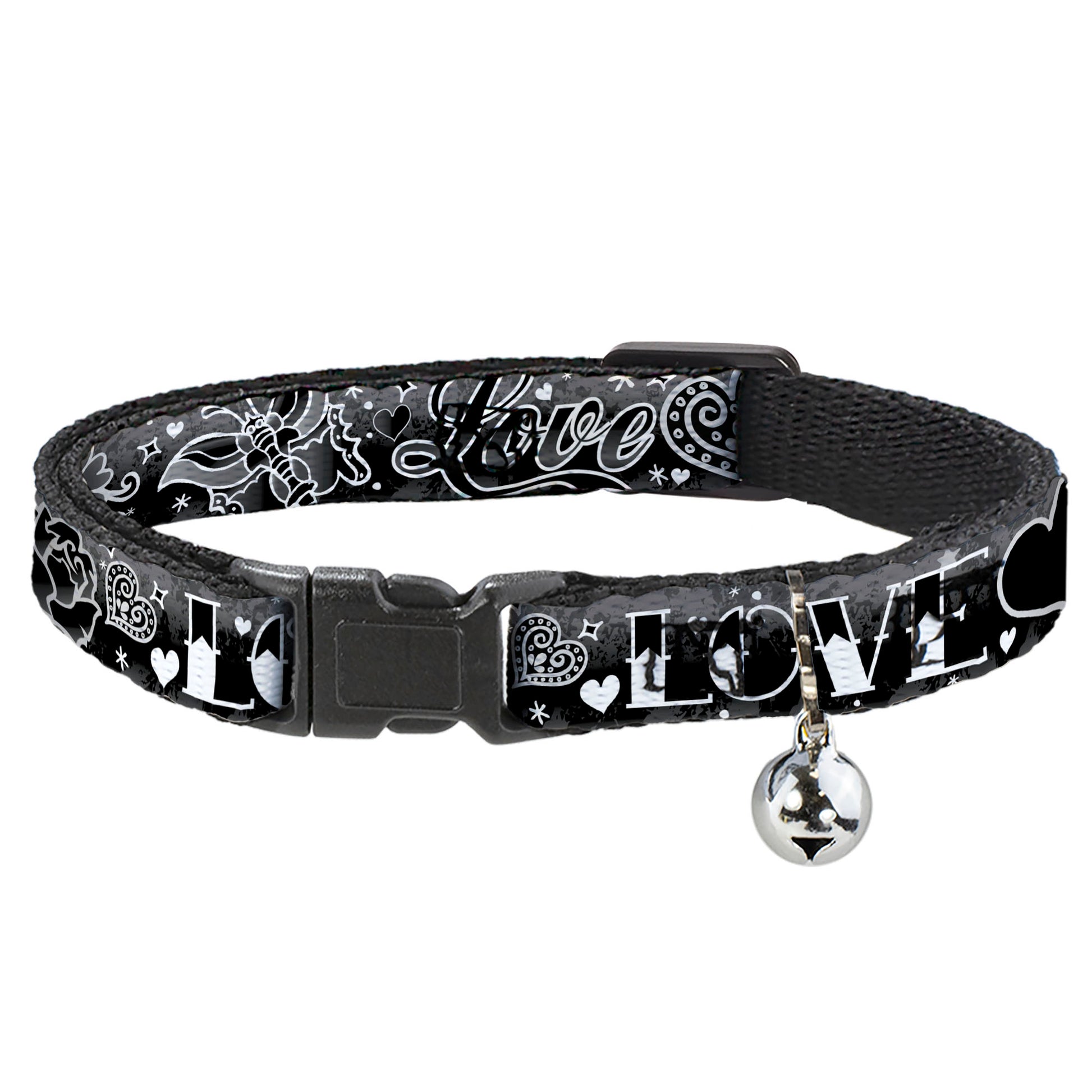 Cat Collar Breakaway - Love Love Black White Breakaway Cat Collars Buckle-Down