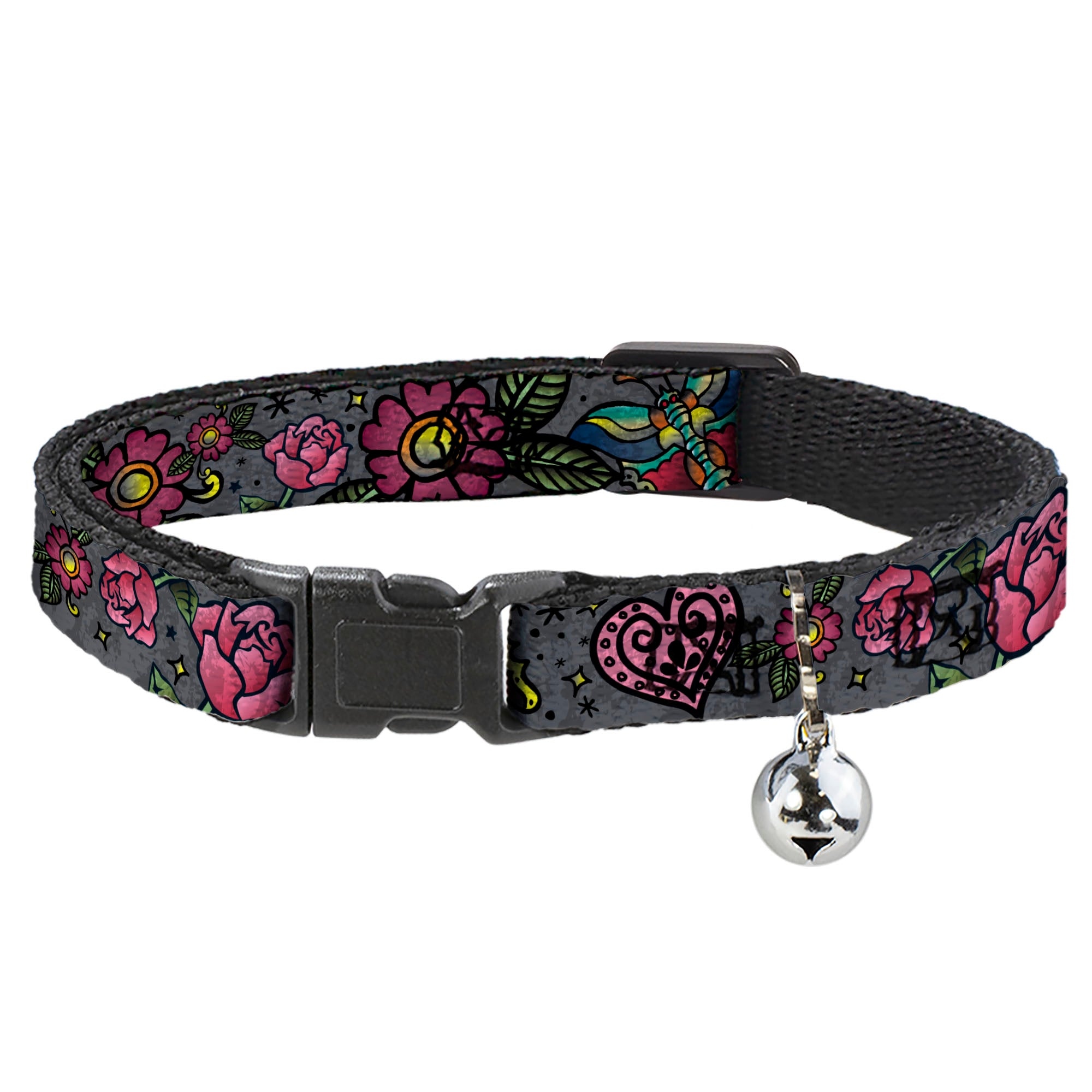 Cat Collar Breakaway - Love Kills CLOSE-UP Gray Breakaway Cat Collars Buckle-Down