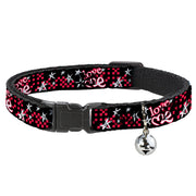 Cat Collar Breakaway - Love Me w Sketch Stars & Checkers Black Fuchsia White Breakaway Cat Collars Buckle-Down