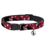 Cat Collar Breakaway - Love Me w Sketch Stars & Stripes Black Fuchsia White Breakaway Cat Collars Buckle-Down
