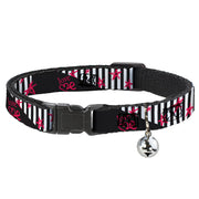 Cat Collar Breakaway with Bell - Love Me w Sketch Stars & Stripes Black White Fuchsia Breakaway Cat Collars Buckle-Down