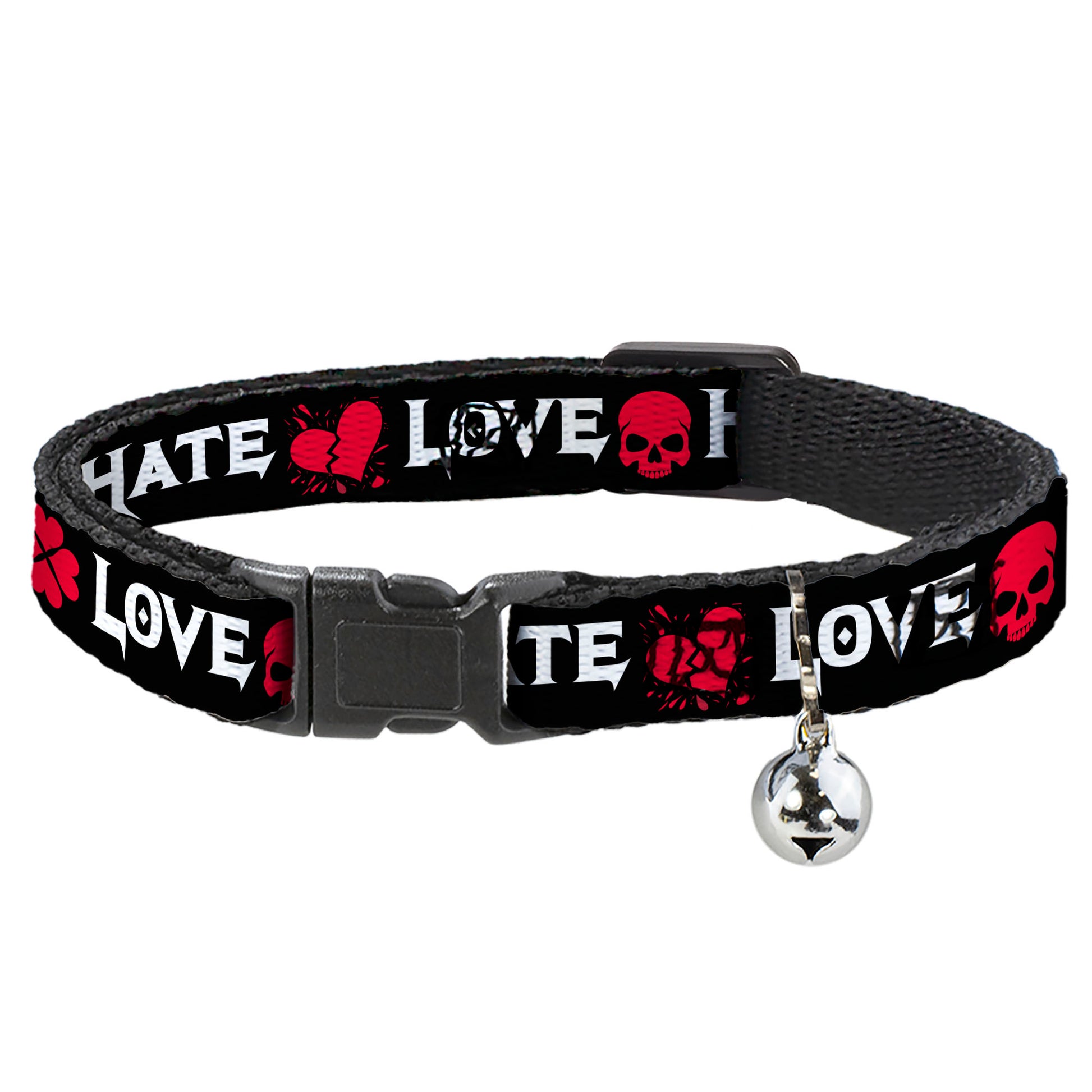 Cat Collar Breakaway - Love Hate Black White Fuchsia Breakaway Cat Collars Buckle-Down