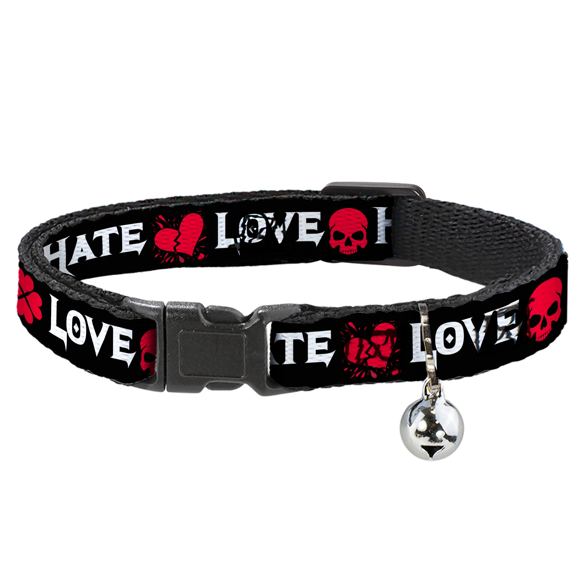 Cat Collar Breakaway - Love Hate Black White Fuchsia Breakaway Cat Collars Buckle-Down