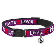 Cat Collar Breakaway - Love Hate Purple White Fuchsia Breakaway Cat Collars Buckle-Down