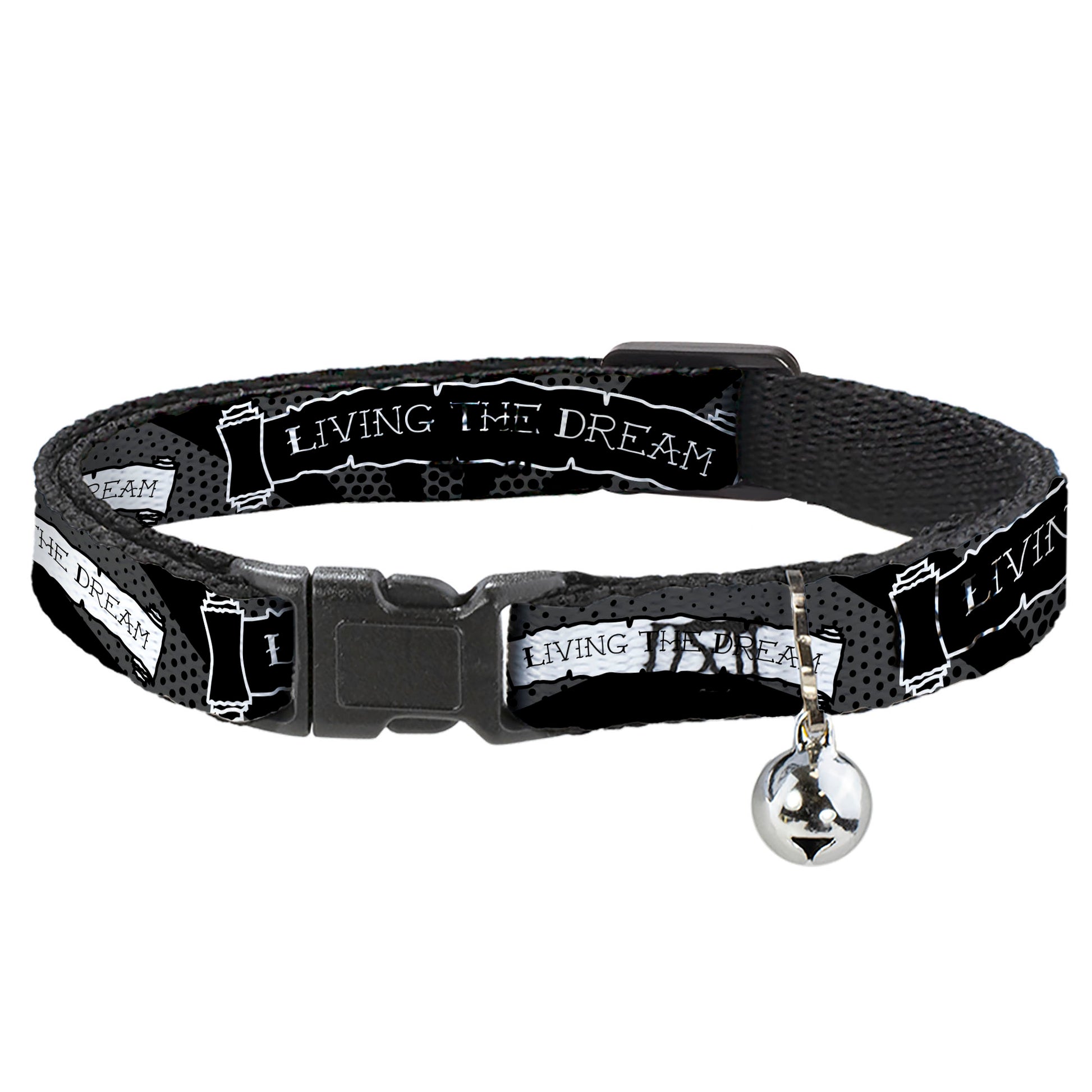 Cat Collar Breakaway - LIVING THE DREAM Scroll Gray Black White Breakaway Cat Collars Buckle-Down