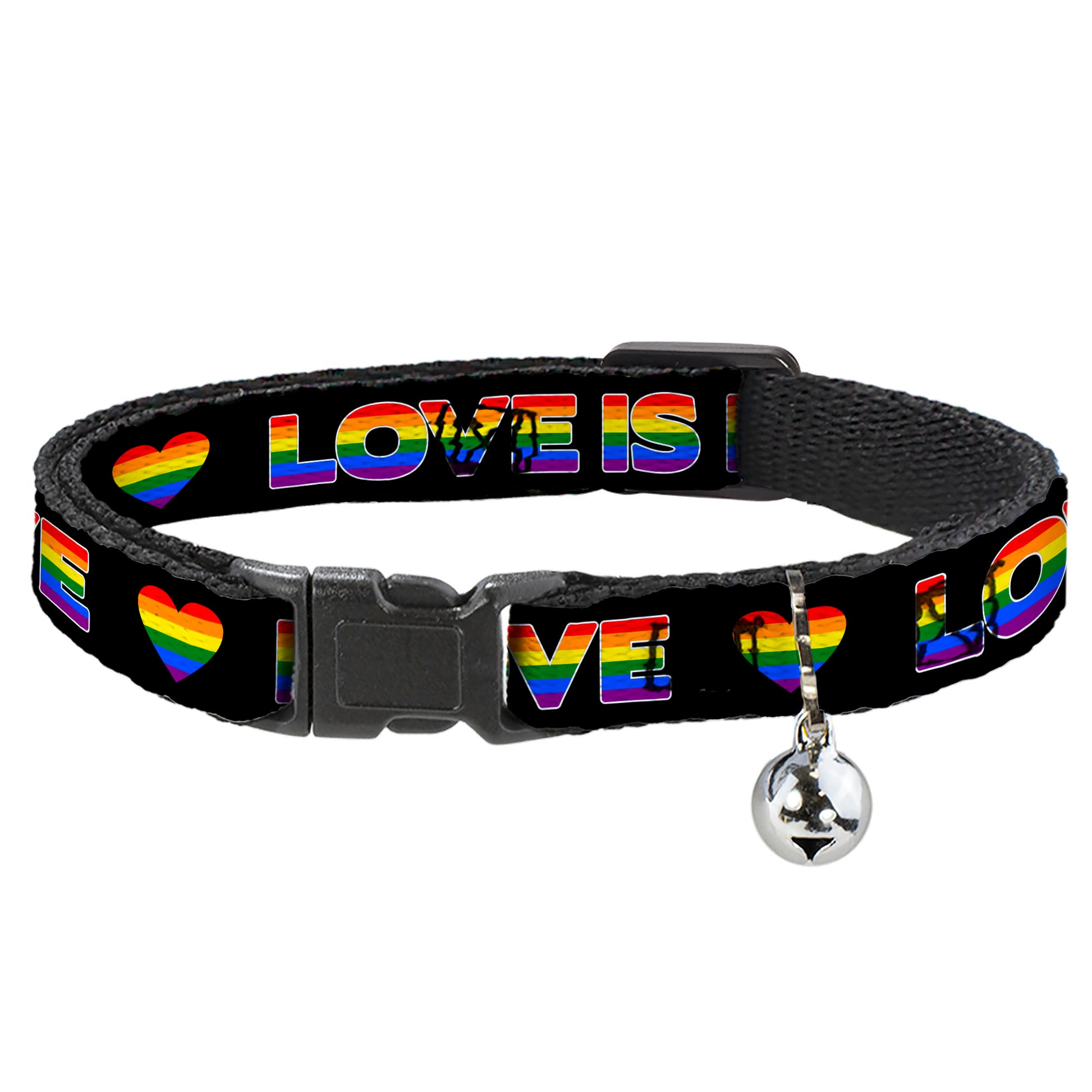 Cat Collar Breakaway with Bell - LOVE IS LOVE Heart Black Rainbow - NARROW Fits 8.5-12" Breakaway Cat Collars Buckle-Down